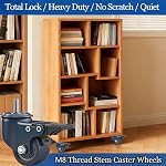 1.6 Inch M8 Stem Caster Wheels, Metric M8-1.25 Threaded Stem Casters Set of 4 Heavy Duty 450LBS Load, Locking Brake Swivel Small Castor Wheels for Furniture Carts Wire Shelving Workbench