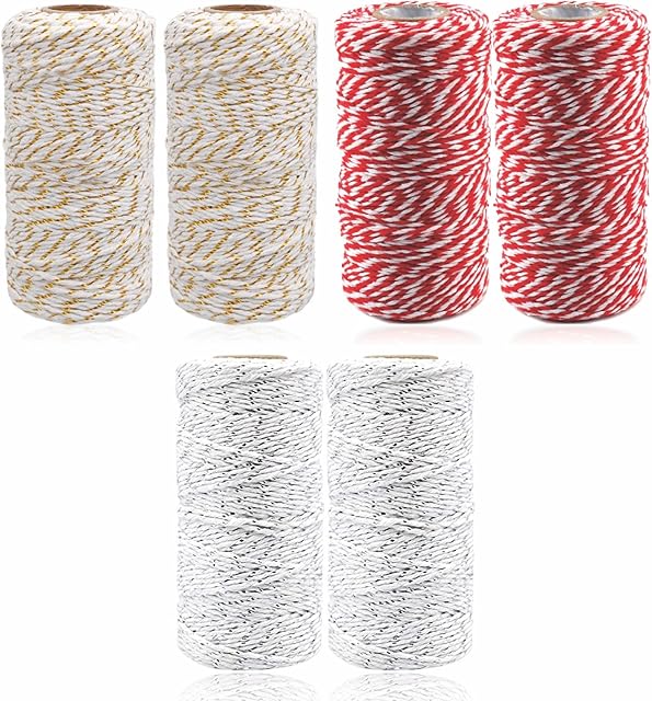 Bakers Twine Heavy Duty Natural Two Tone String Thread Spool Christmas Twine For Gift Wrapping Kitchen Cooking DIY Crafts Home Crafting Decoration Supplies Assorted Color 27m (Pack Of 2)