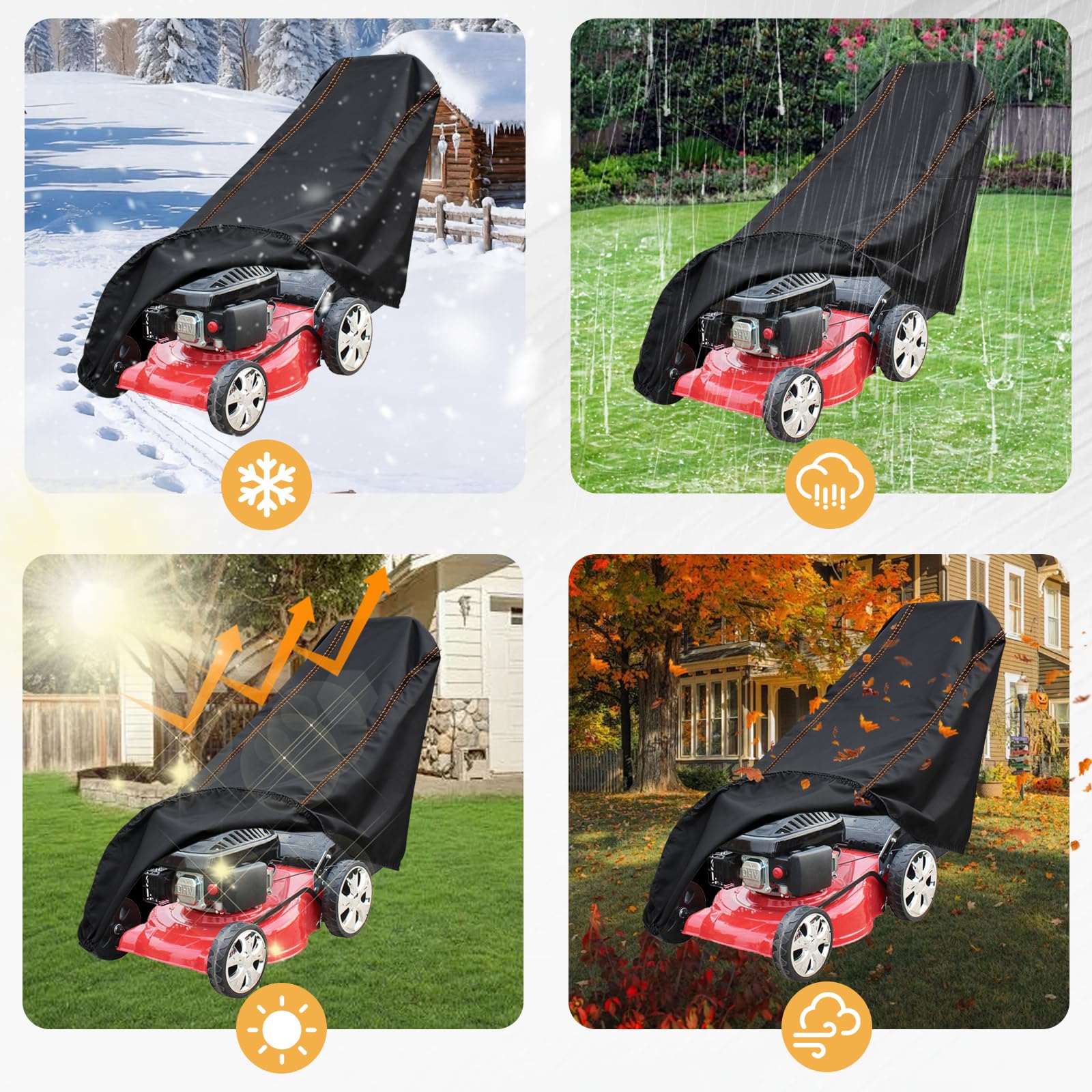 Chikia Cubierta para cortacésped de empuje 420D, resistente, compatible con Cub Cadet, Troy-Bilt, Husqvarna, Greenworks, EGO, Craftsman, Honda, resistente al viento, cubierta para exteriores con