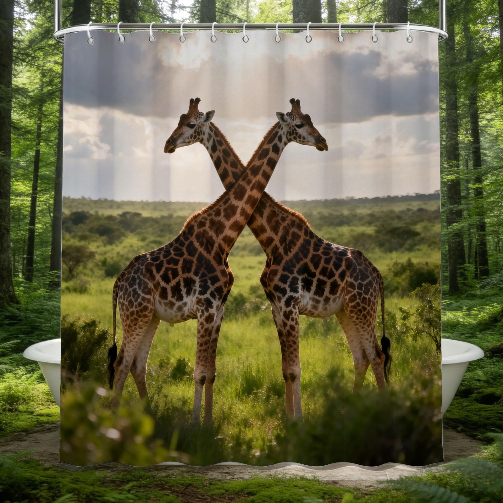 Hongduo 3D Giraffe Shower Curtain for Stalls Bathtubs Animal Pattern Bathroom Decor Shower Curtain Set Polyester Fabric Waterproof 200x200cm/79X79 Inch with Hooks