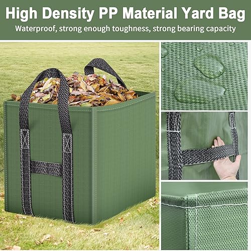 Miniatura 4 de Paquete de 2 bolsas de basura reutilizables de 66 galones, bolsa plegable de alta resistencia para hojas de jardín, bolsas de basura, contenedor de