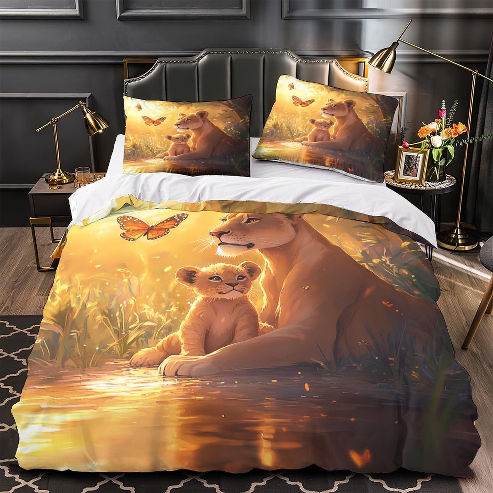 Housse de couette lionne microfibre de qualité supérieure 135x200cm