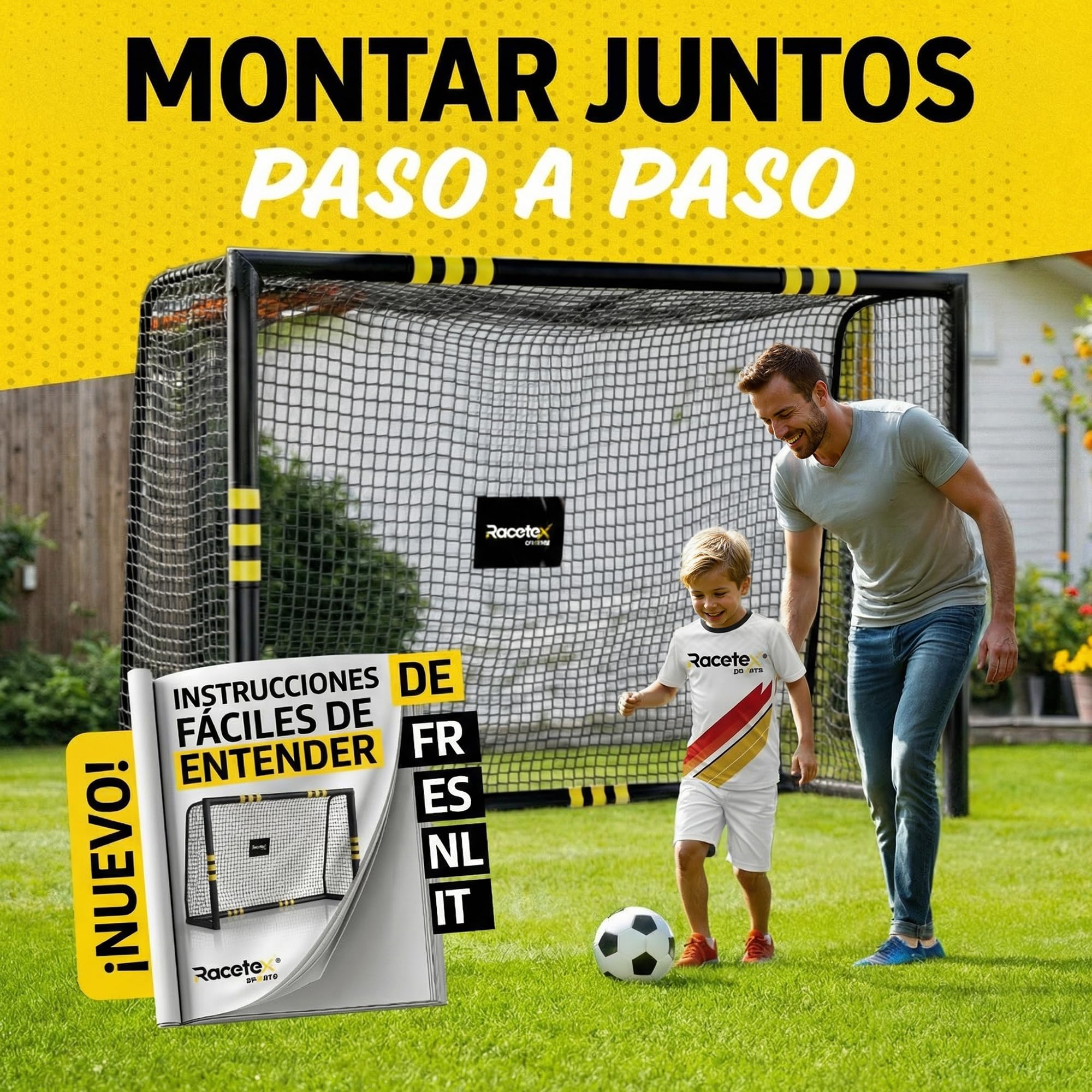 Portería de Fútbol Grande para Niños Racetex con Recubrimiento Anticorrosivo e Incluye Anclajes
