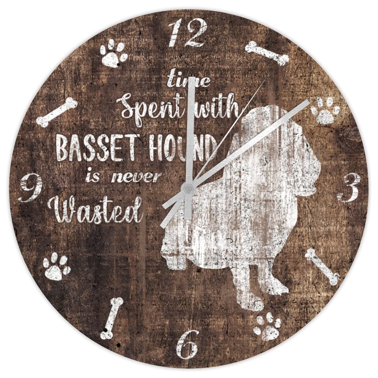 Horloge Basset Hound en bois deco chaleureuse pour amoureux des animaux