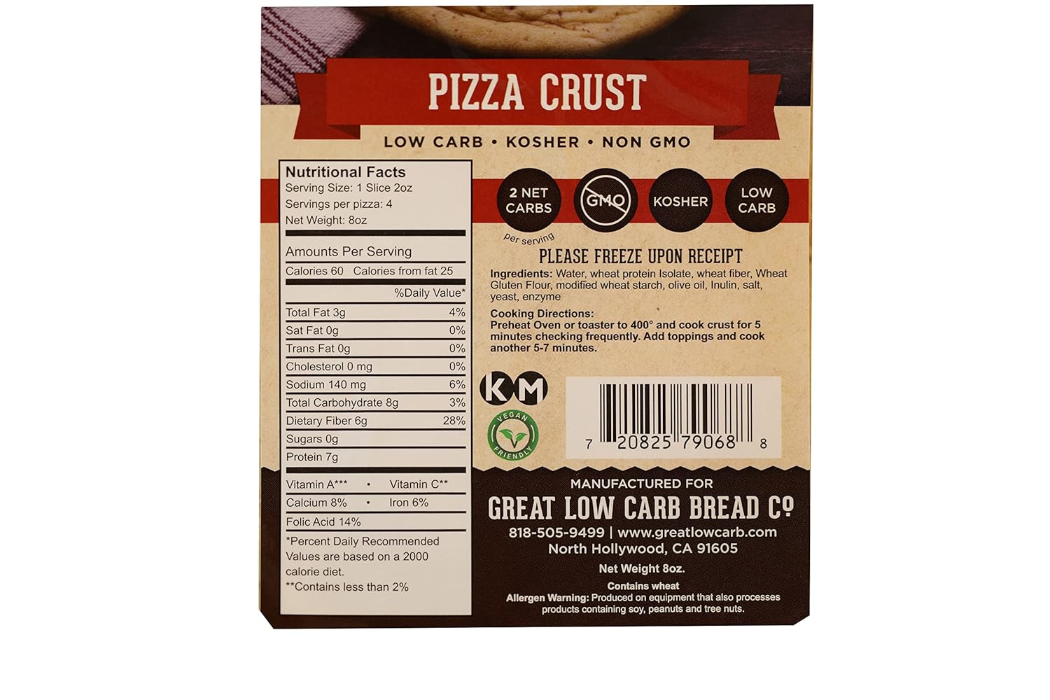 Great Low Carb Pizza Crust 9″ 8oz. 6 Bags| Keto friendly | Kosher |Non GMO |Low carb diet