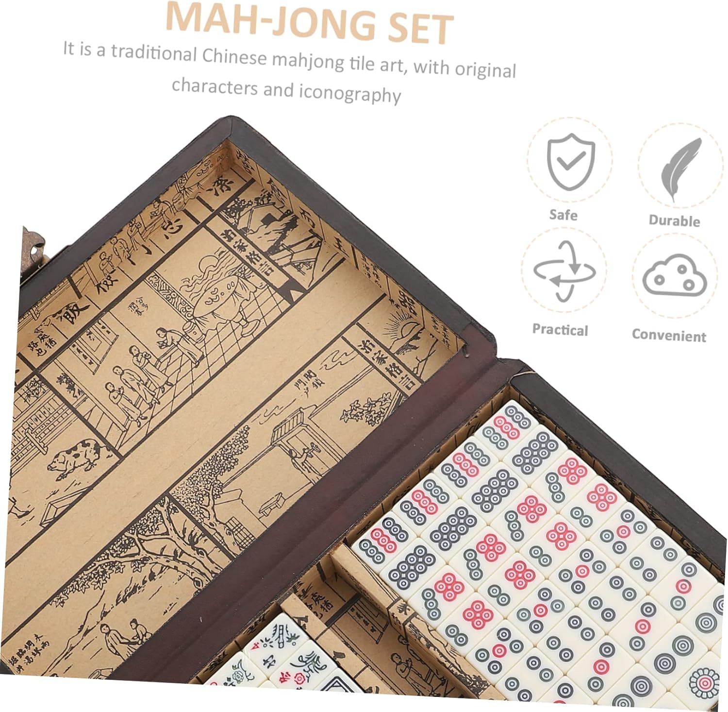 SUPVOX Mahjong Game Set Travel Mahjong Set Box Portable Kit Chinese Characters and Numbered Tiles