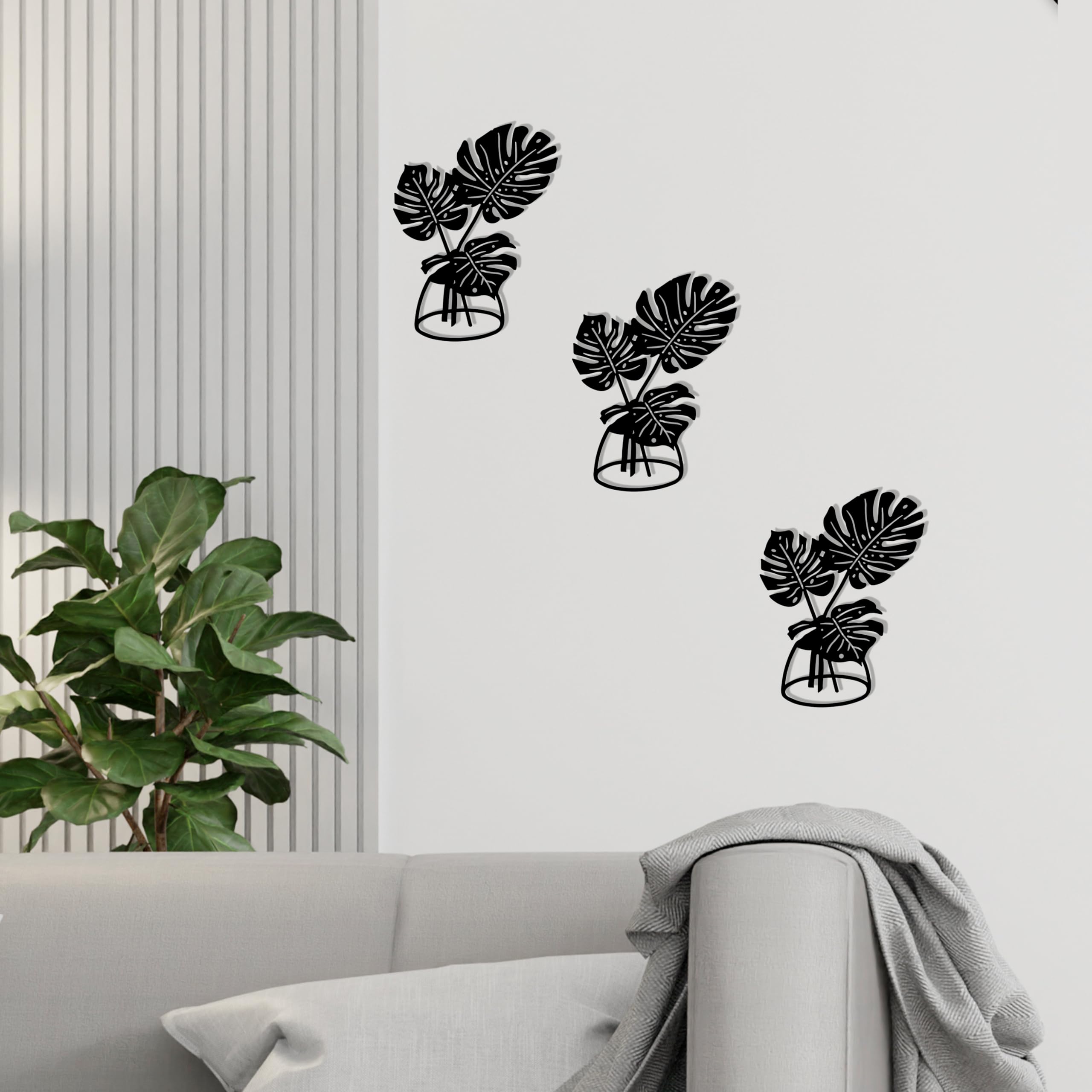 WEHUKOR (Pack of 3 Leaf pot Metal Wall Hanging Arts Home Decor, Durable,Antique,modern, For Bedroom,Living Room,Drawing room,Hotel,Office,Home,Garden (30cm x 23cm PACK OF 3, Black)-image-6