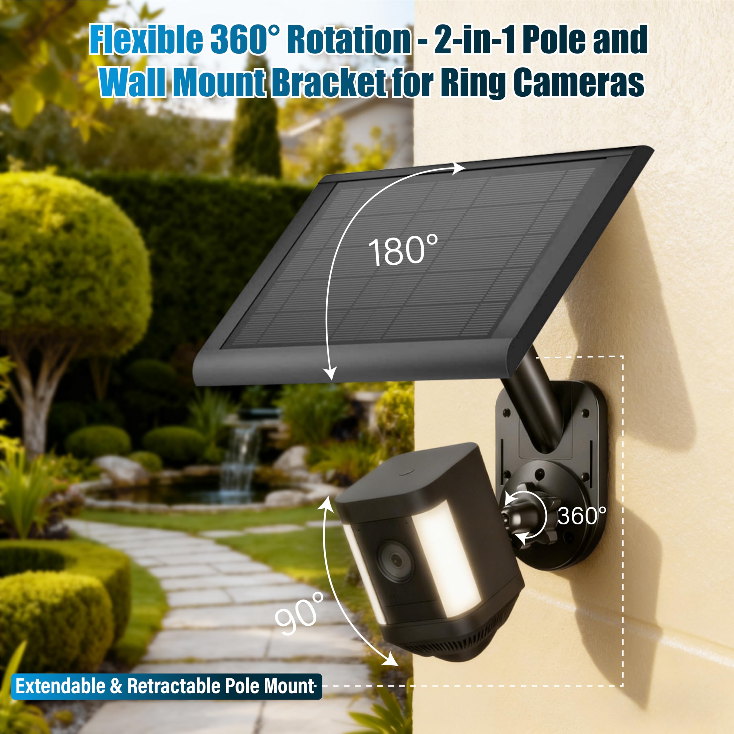 Uchwyt ścienny 2 w 1 do Ring Spotlight Cam Pro/Plus, Stick Up Cam i paneli słonecznych, uniwersalna śruba 1/4" do Arlo, Eufy, Wyze i innych kamer słonecznych i ładowarek