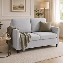 YODOLLA 2 Seater Sofa, Small Fabric Couch Modern Loveseat, Light Grey