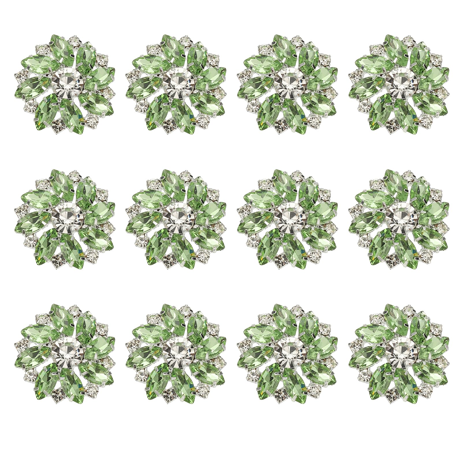 PATIKIL 12Pcs Flower Rhinestone Buttons, 1"(25mm) Light Green Crystal Shank Buttons for Clothing, Fancy Flower Rhinestone for Sewing DIY Crafting