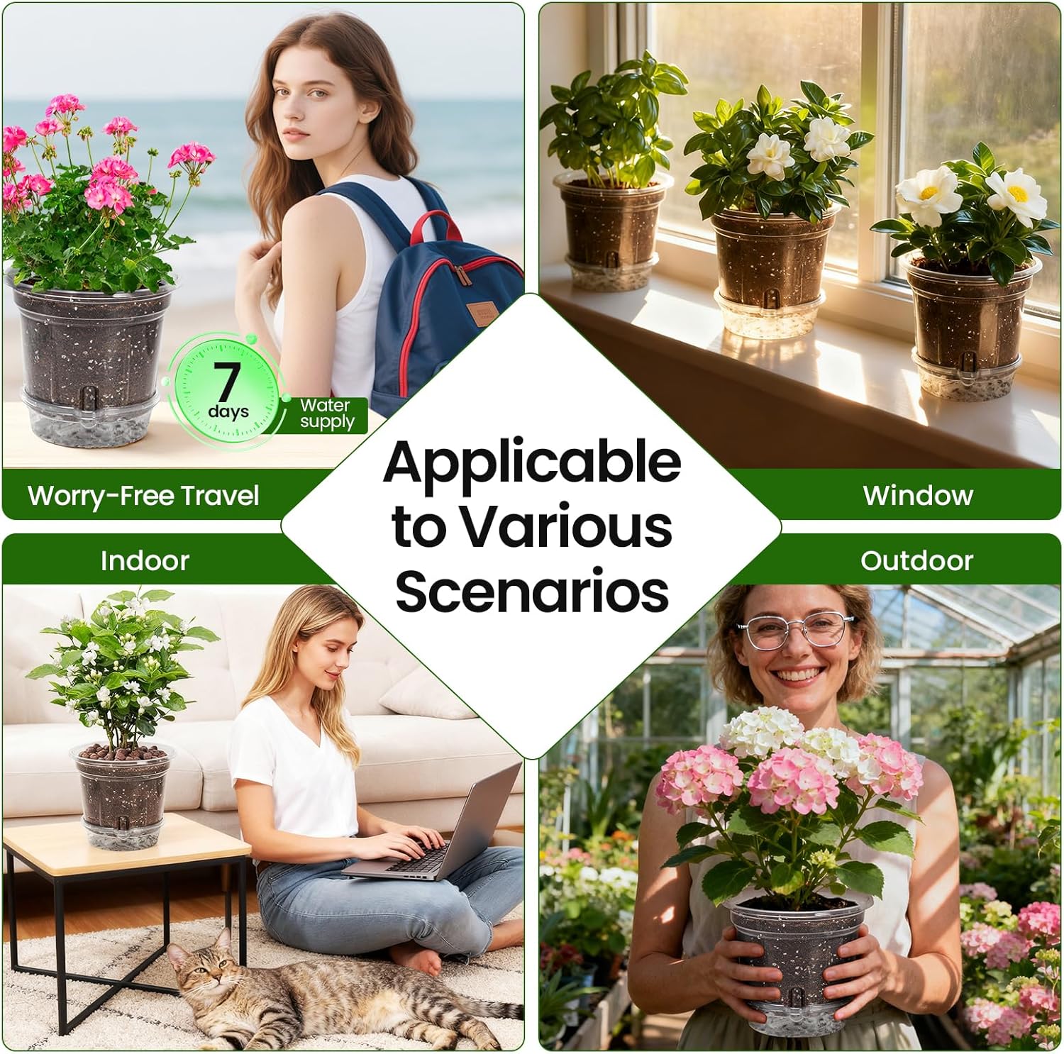 20 Pack 5 Inch Clear Self Watering Plant Pots with Bottom Water Tray & Watering Rope, Transparent Nursery Pots with Drainage for Seedlings, Herbs, and Houseplants - Image 7