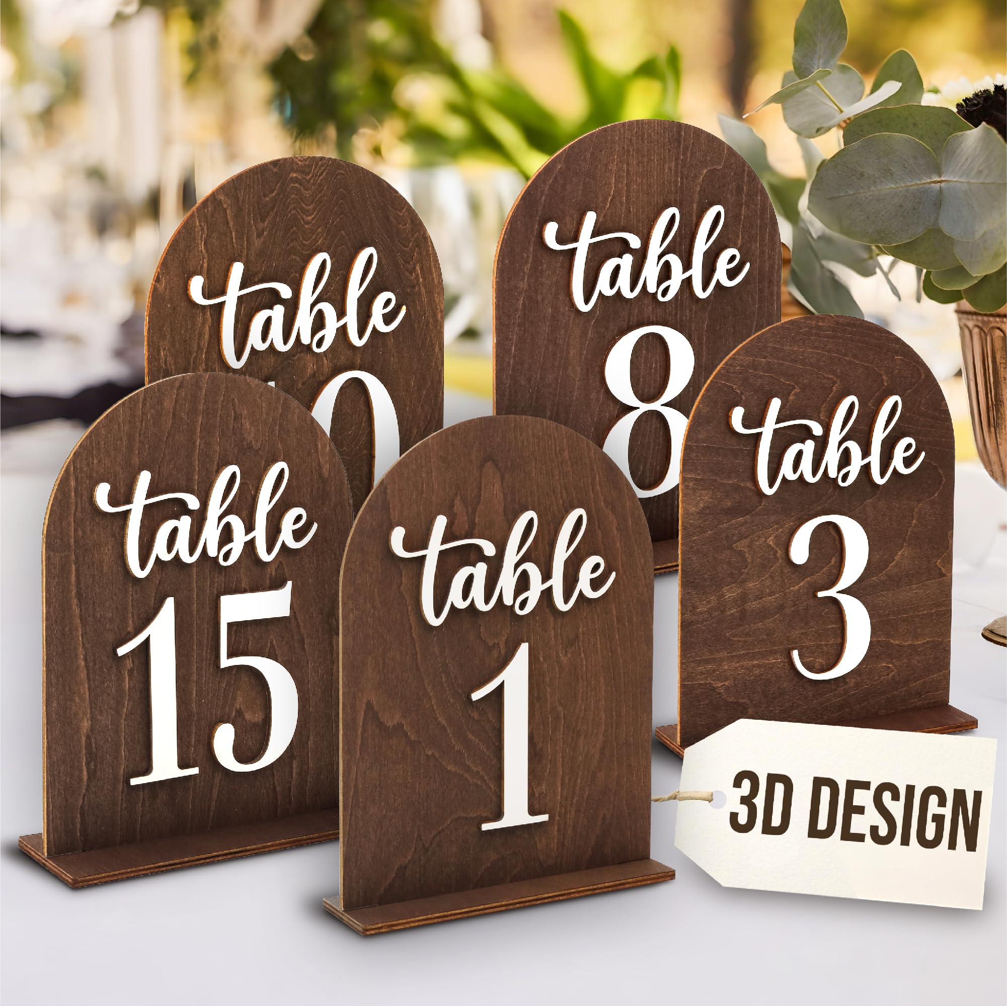 Woodamore Rustic Wedding Table Numbers 1-15 With Stand - Wooden Table Numbers For Wedding Reception, Arch Table Number Sign With Holder For Party,