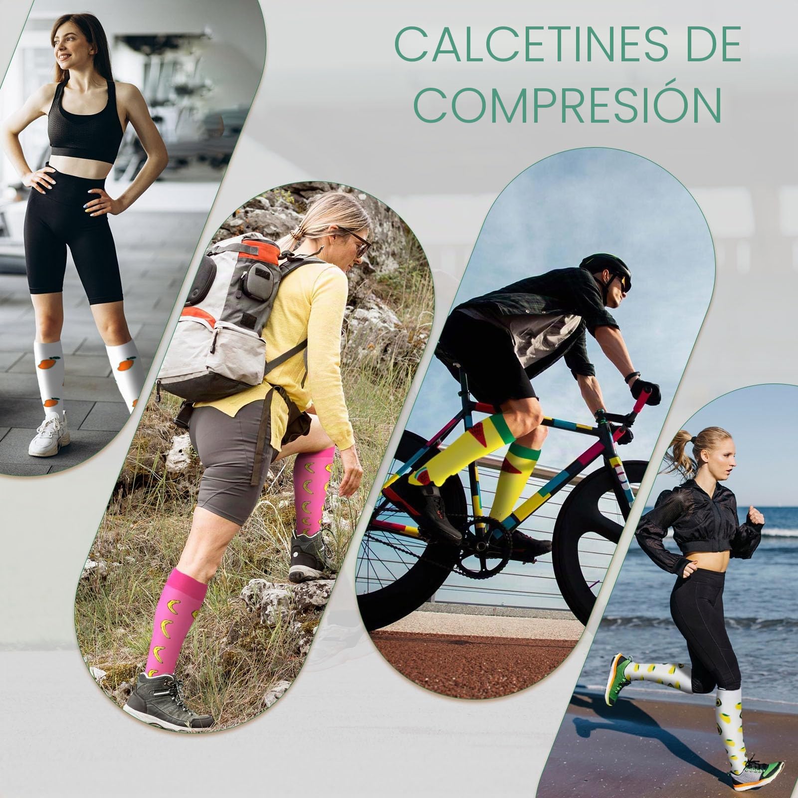 LEOSTEP 6 pares de calcetines de compresión para hombres y mujeres, soporte diario para viajes, trabajo y estilo de vida activo, calcetines respirables cómodos(Fruta,S-M)