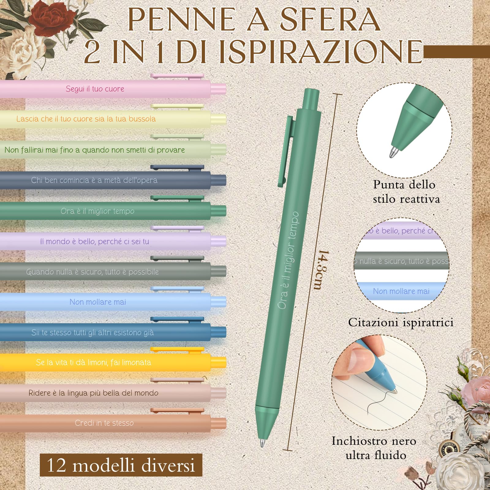 Nezyo 24 Set Regali Motivazionali Includi 24 Taccuini Motivazionali 24 Penne con Frasi in Italiano 24 Segnalibri Magnetic Portafortuna per Alunni Regali di Natale per Colleghi Amici(Colori retrò)