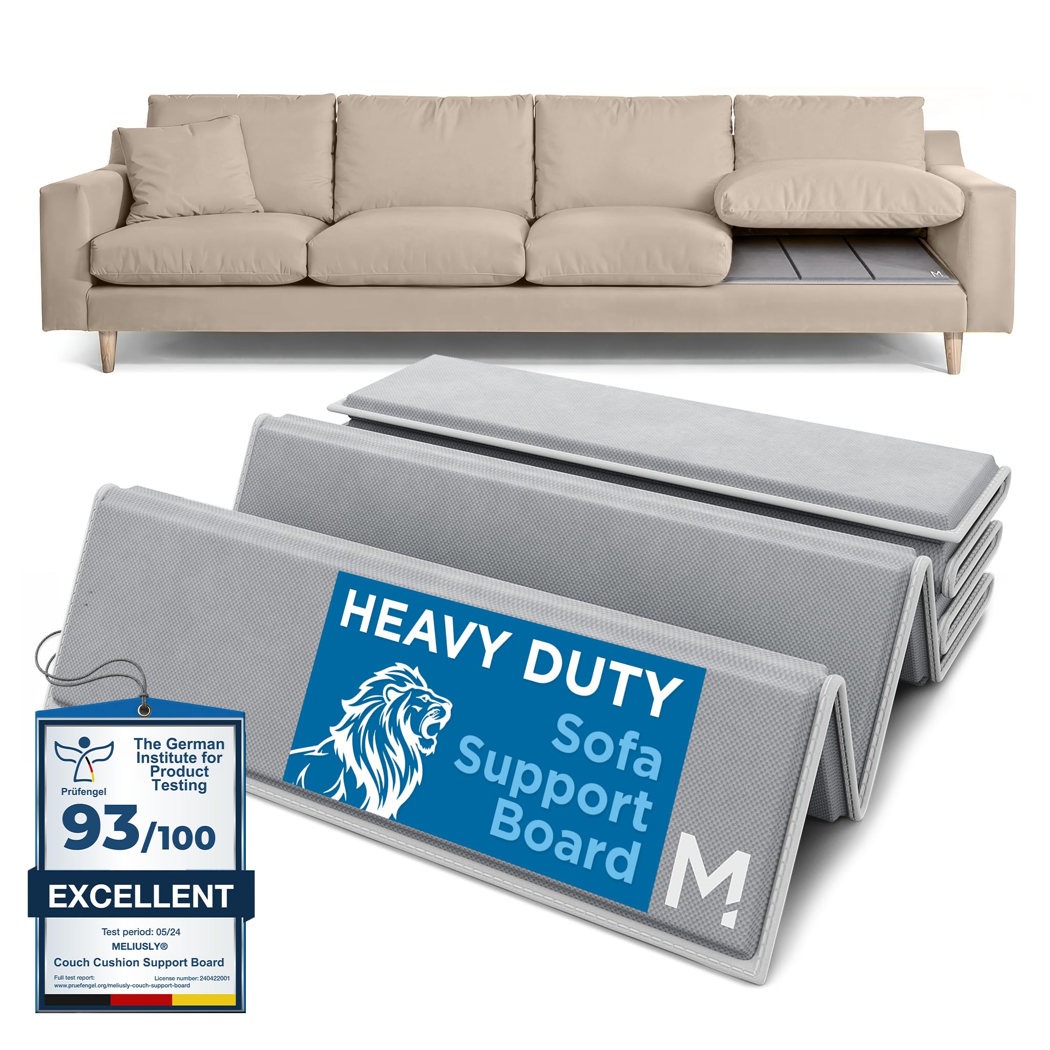 Meliusly Supporto resistente per cuscini cedenti (61 x 190 cm), in legno rinforzato, per sedile cedente, supporto per divano profondo per sotto i cuscini, salvadanaio Loveseat Saver