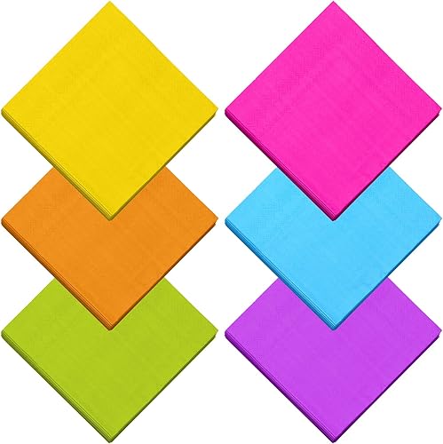 Resinta 120 servilletas de cóctel de neón, servilletas de papel de 2 capas para recuerdos de fiesta, 6 colores