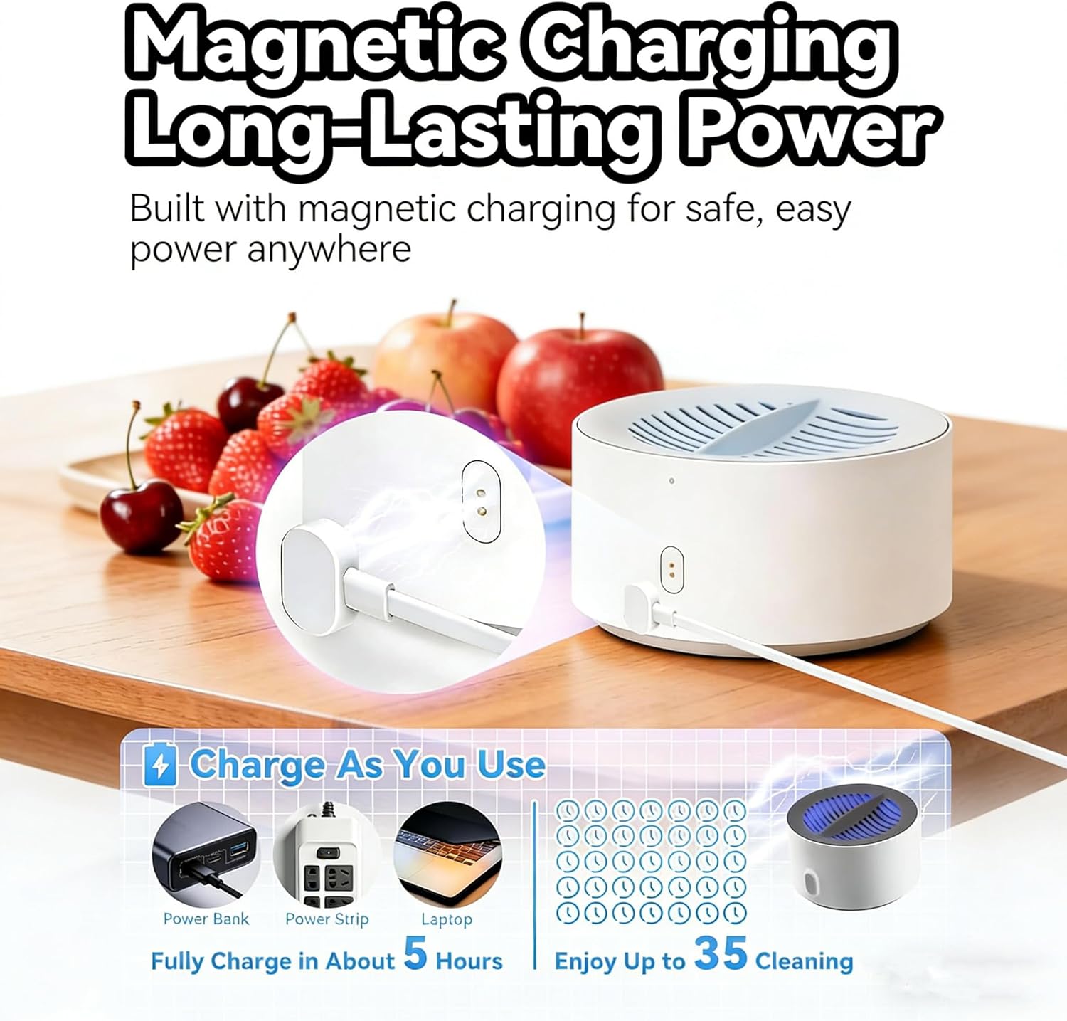 Fruit and Vegetable Washing Machine, Portable Wireless Veggie Wash for Washing Fruits, 3-Minute Clean, Ipx7 Waterproof, Magnetic Charging, Fruit Washer with Electrolysis Purifier Technology