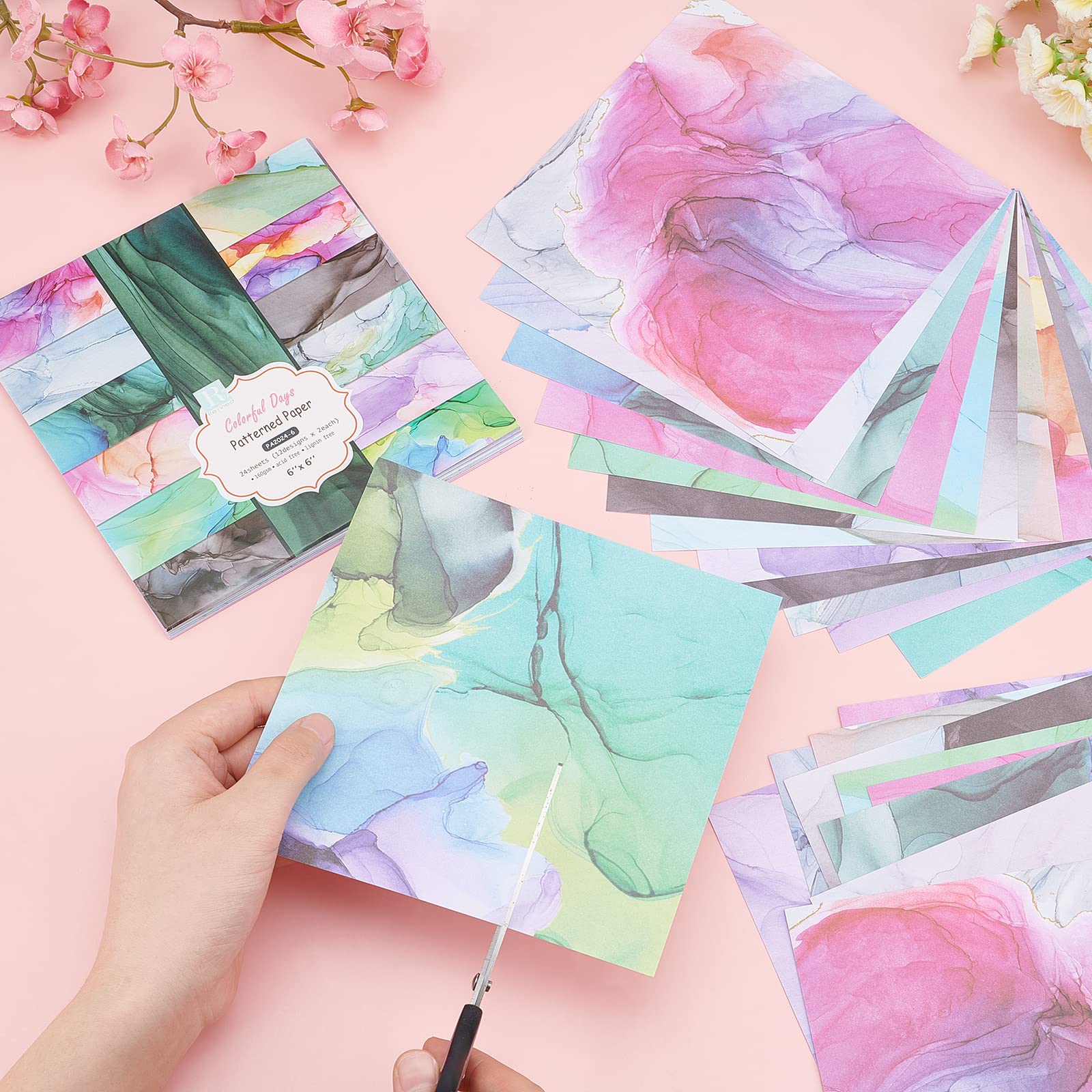 24 Pièces Esthétique Papier De Scrapbooking Motif Marbré