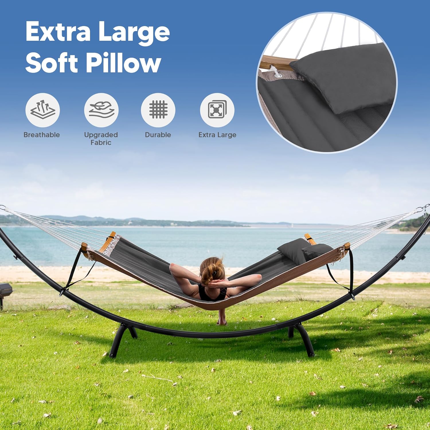 SUNCREAT Hammocks Standing Patio Hammock, Portable Hammock with Stand Foldable, Patent Pending, Dark Gray