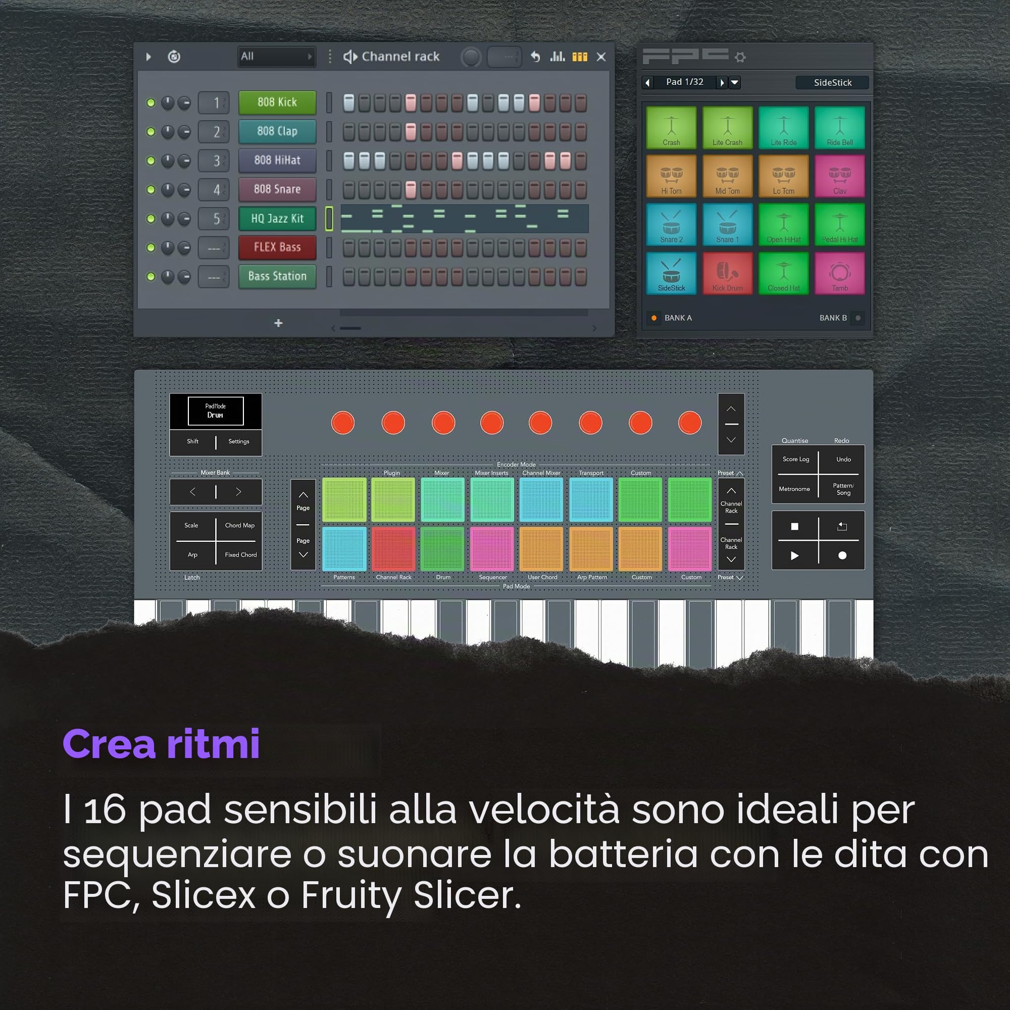 Novation FLkey 2 Mini 25 — Controller MIDI a tastiera con 25 tasti mini per principianti di FL Studio. Crea ritmi con USB, cursori di pitch e modulazione, 16 pad, arpeggiatore e sei mesi di FL Studio