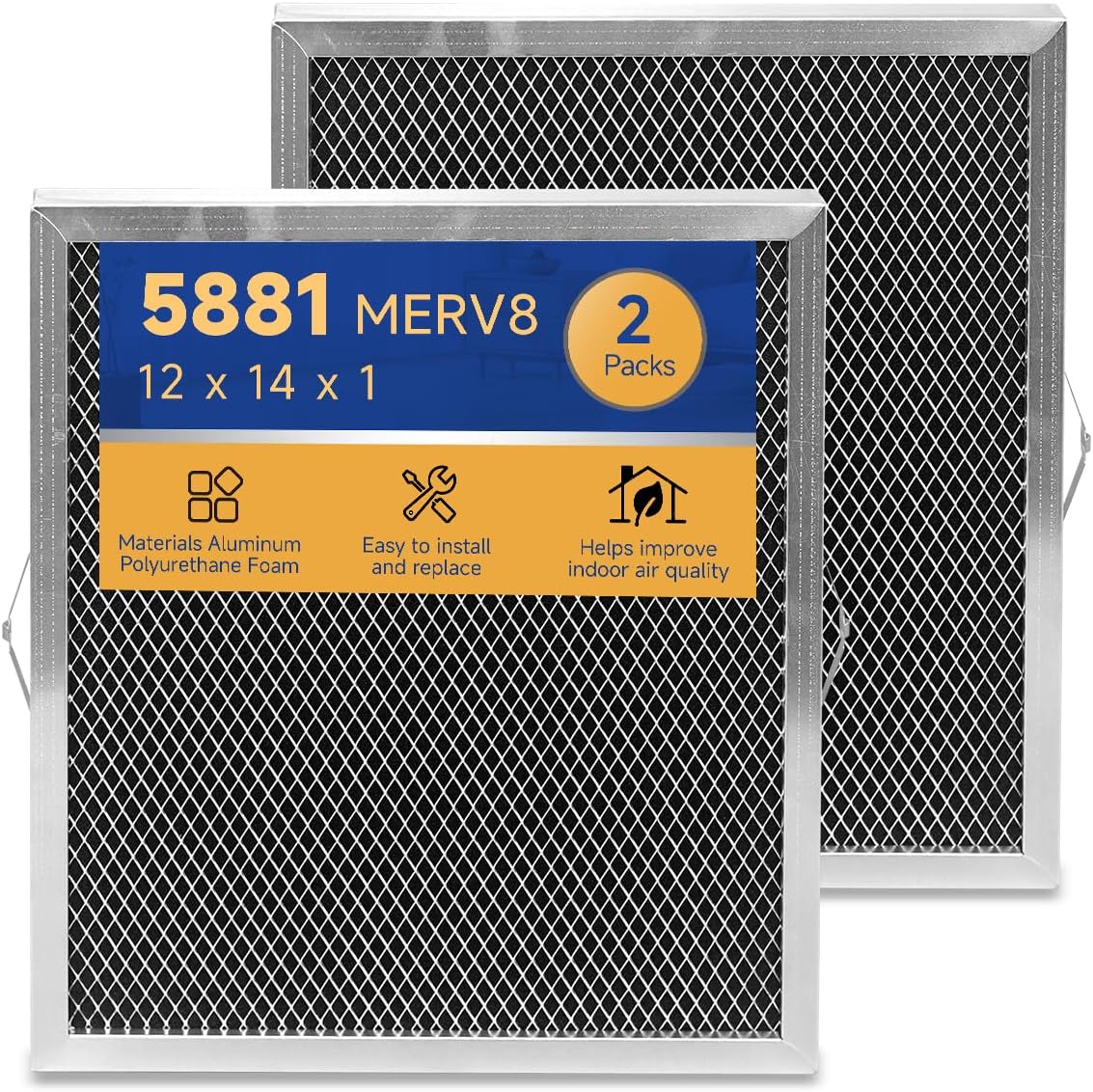 5881 Dehumidifier Filter MERV 8 Washable Compatible with Whole-House Dehumidifiers Models E100 E080 8192A and Dehumidifying Ventilator 8192A Replacement Filter 2 Packs