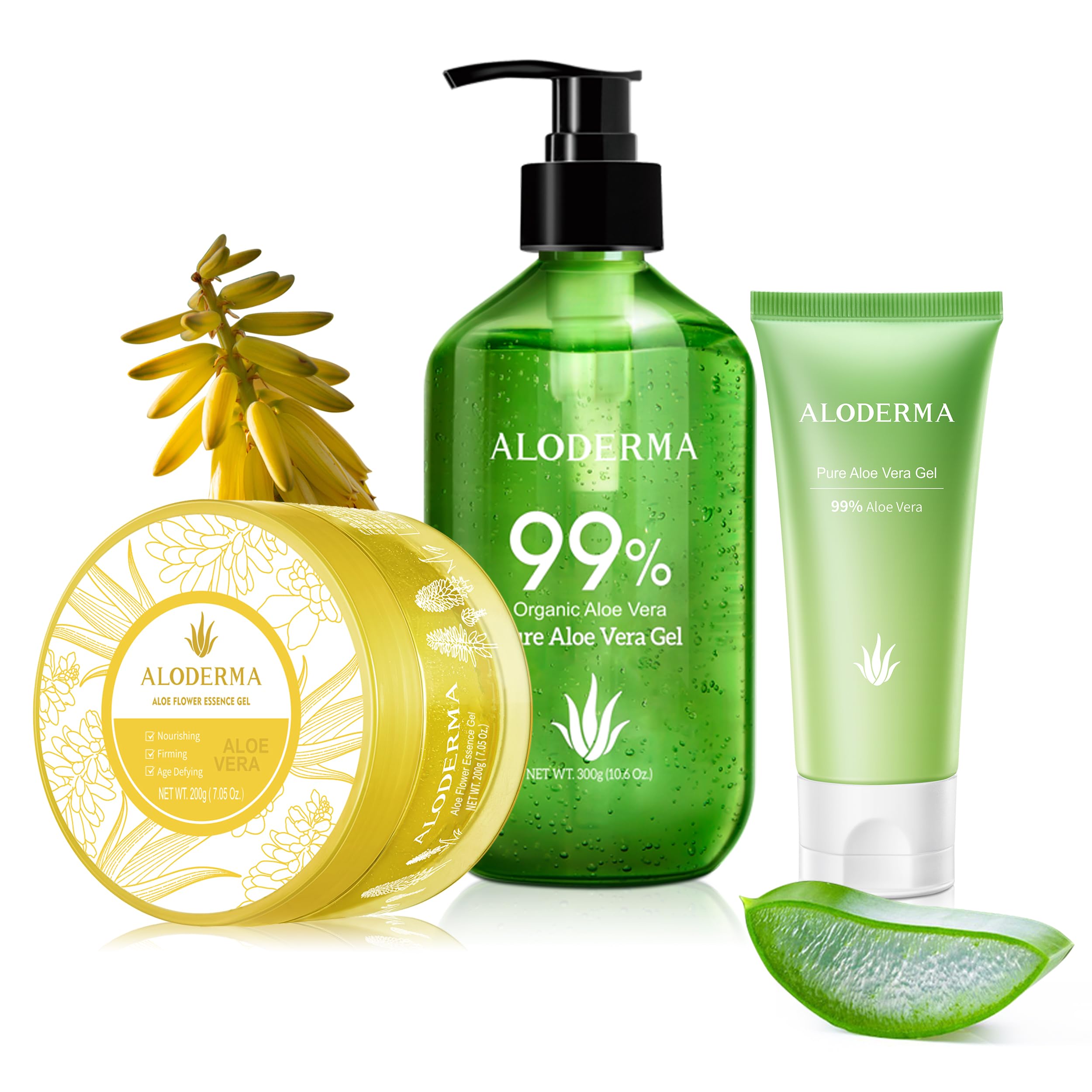 Amazon.com : Aloderma Aloe Vera Gel Set 3 Pack - Aloe Flower