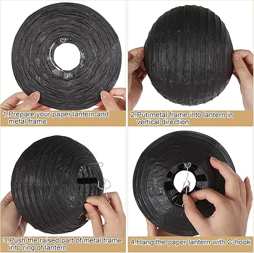 Miniatura 3 de 30 linternas de papel negro decorativas chinas, linternas de papel redondas de varios tamaños para decoraciones del hogar, fiestas y bodas,