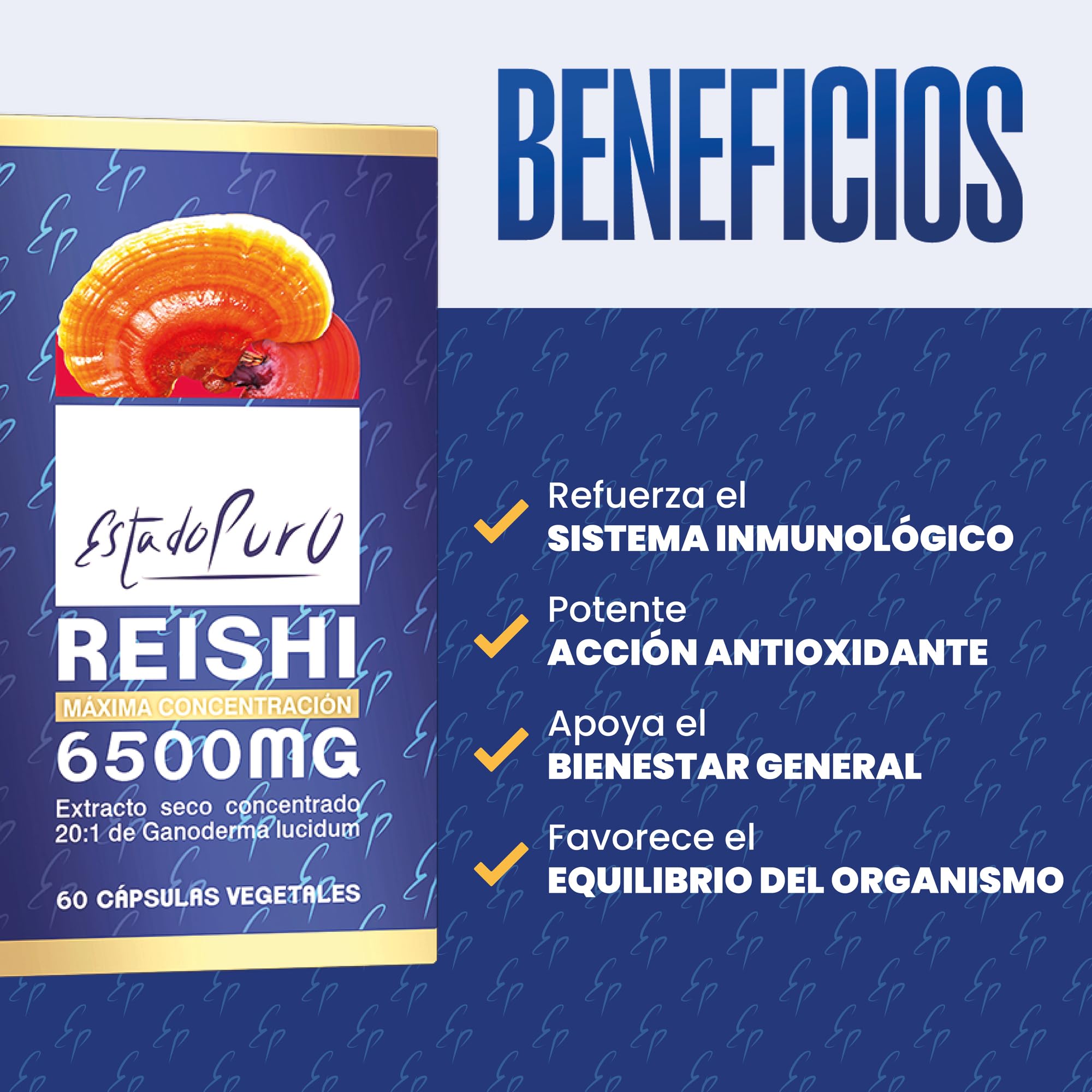 Reishi Estado Puro 6500mg con Vitamina C - Extracto Concentrado 20:1 de Hongo Ganoderma lucidum - Inmunidad y Antioxidante - 60 Cápsulas Vegetales de Tongil