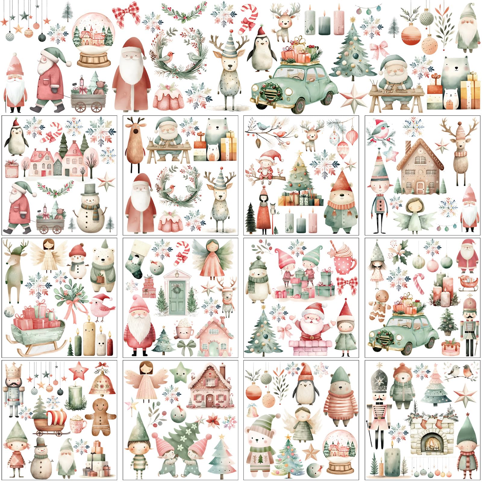 BBTO 12 Sheets Christmas Rub on Transfers for Crafts