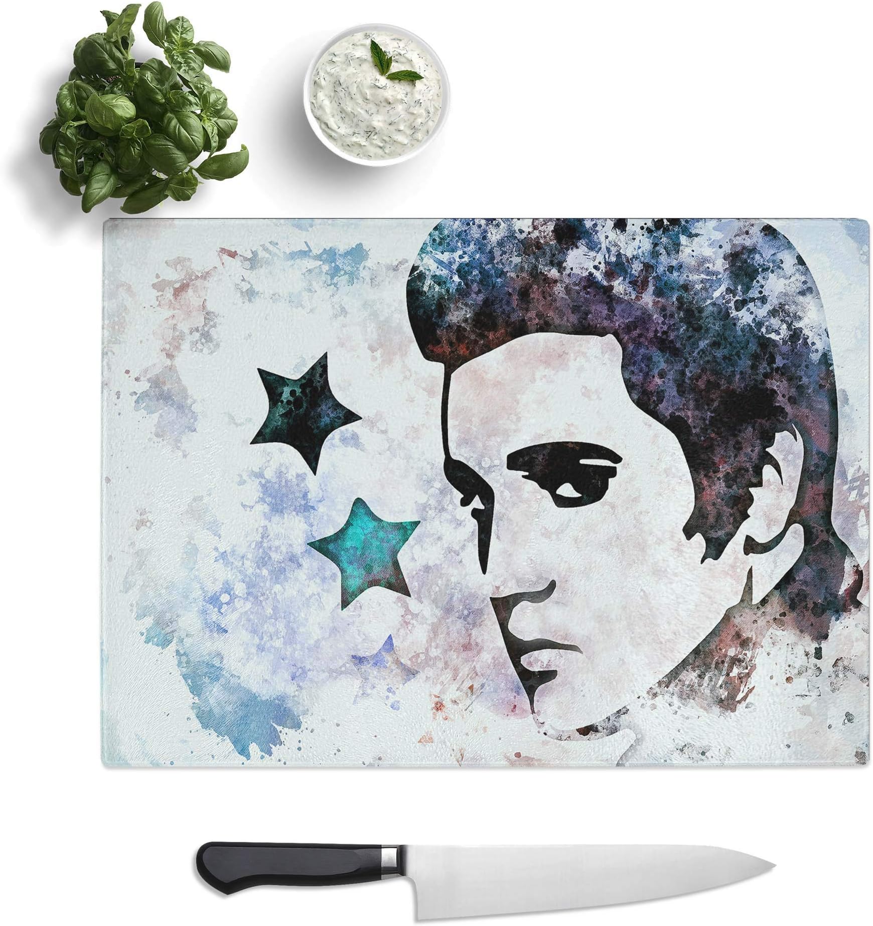 Tempered Glass Chopping Board - Elvis Presley Stars in Abstract - Textured Worktop Saver Cutting Board - Heat Resistant, Shatterproof and Hygenic - 28.5 x 20 cm