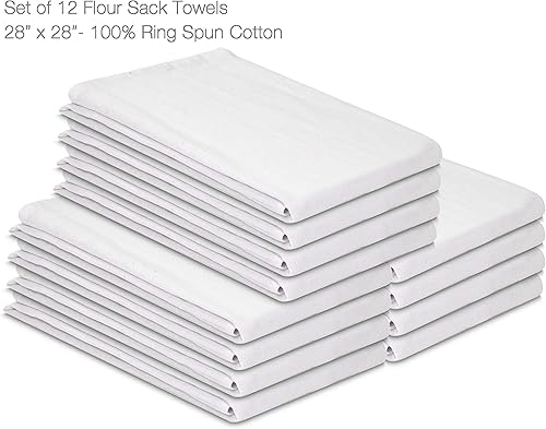 Miniatura 3 de Harina Sack - Toallas de cocina blancas Paquete de 12 28 x 28 pulgadas Toalla de cocina suave y absorbente Toallas de barra de 100% algodón