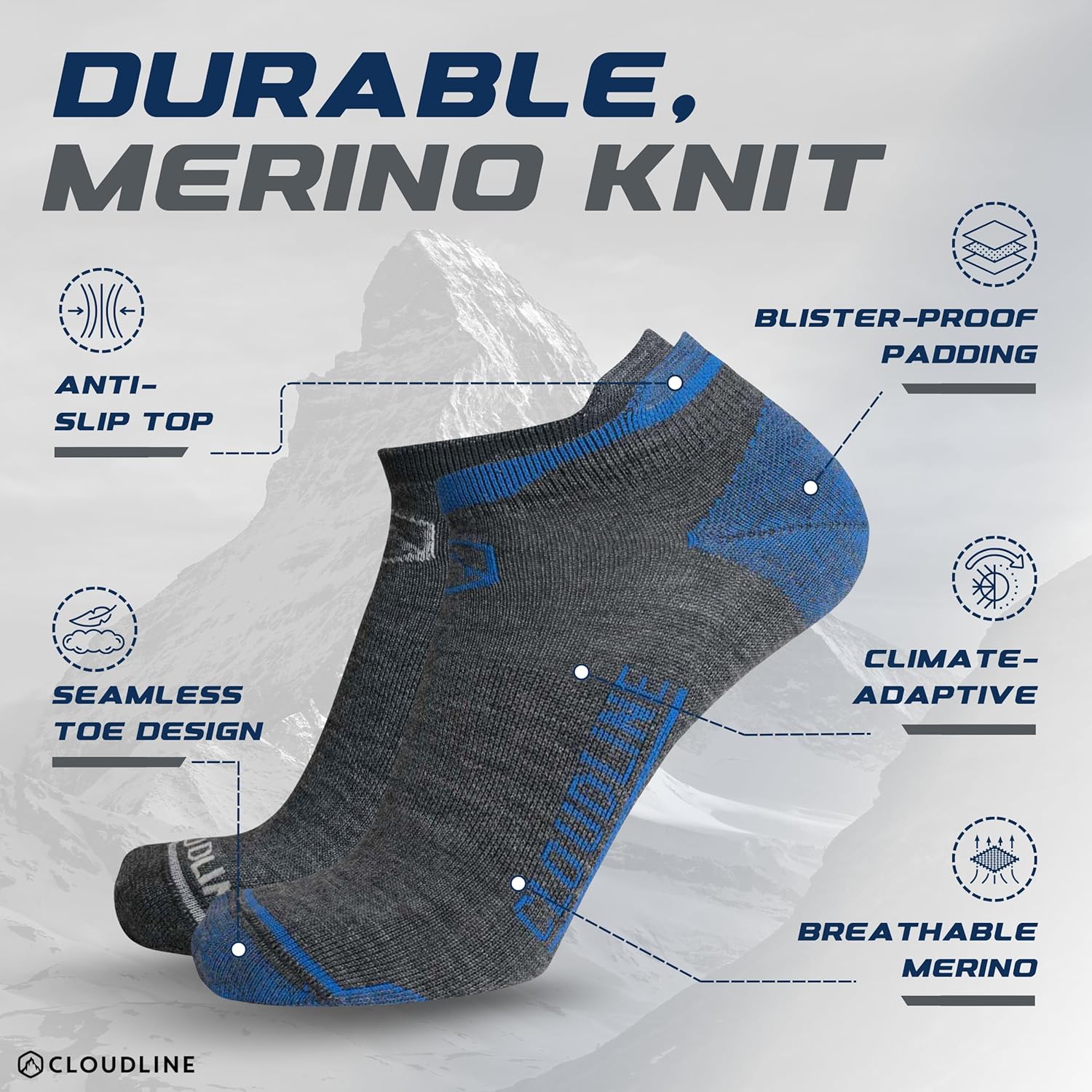 CloudLine Ultralight Merino Wool Running Socks for Men and Women - Thin, Anti-Blister, Moisture Wicking, Made in USA - 3 Pair - Image 3