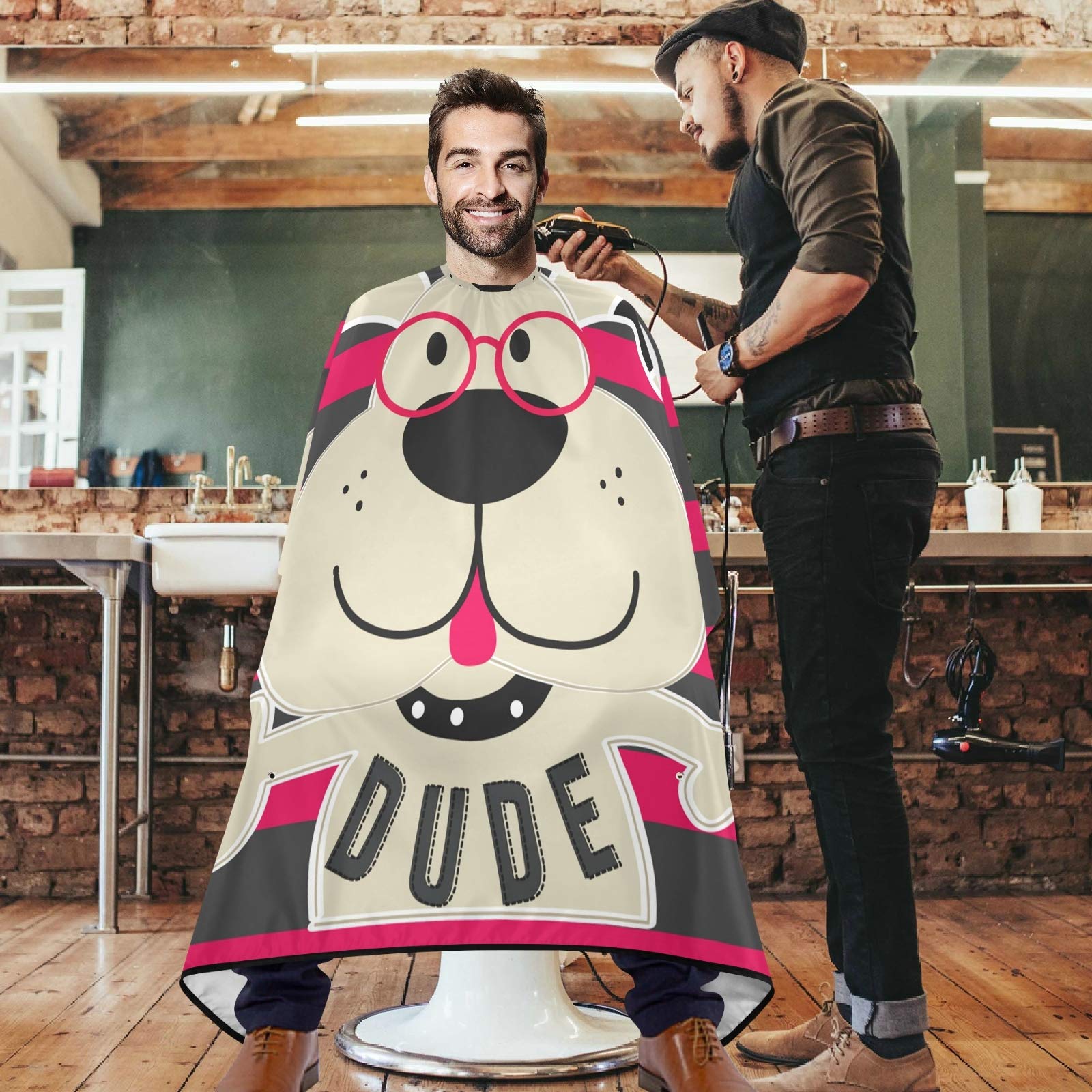 visesunny Barber Cape Funny Dog Cartoon Stripe Polyester Hair Cutting Salon Cape Apron Anti-Static Haircut Water-Resistant Shaving Cloth Beard Shaving Bib Hairdressing Cape
