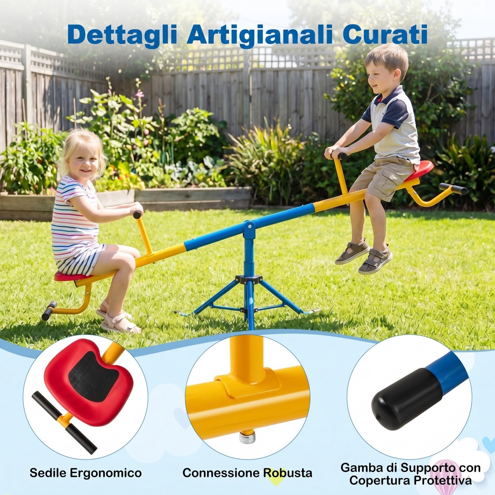 COSTWAY Altalena Basculante per Bambini, Altalena Saliscendi a 360° con Fermo per le Gambe, Altalena Basculante per Esterno Cortile e Parco Giochi, 2 Posti a Sedere