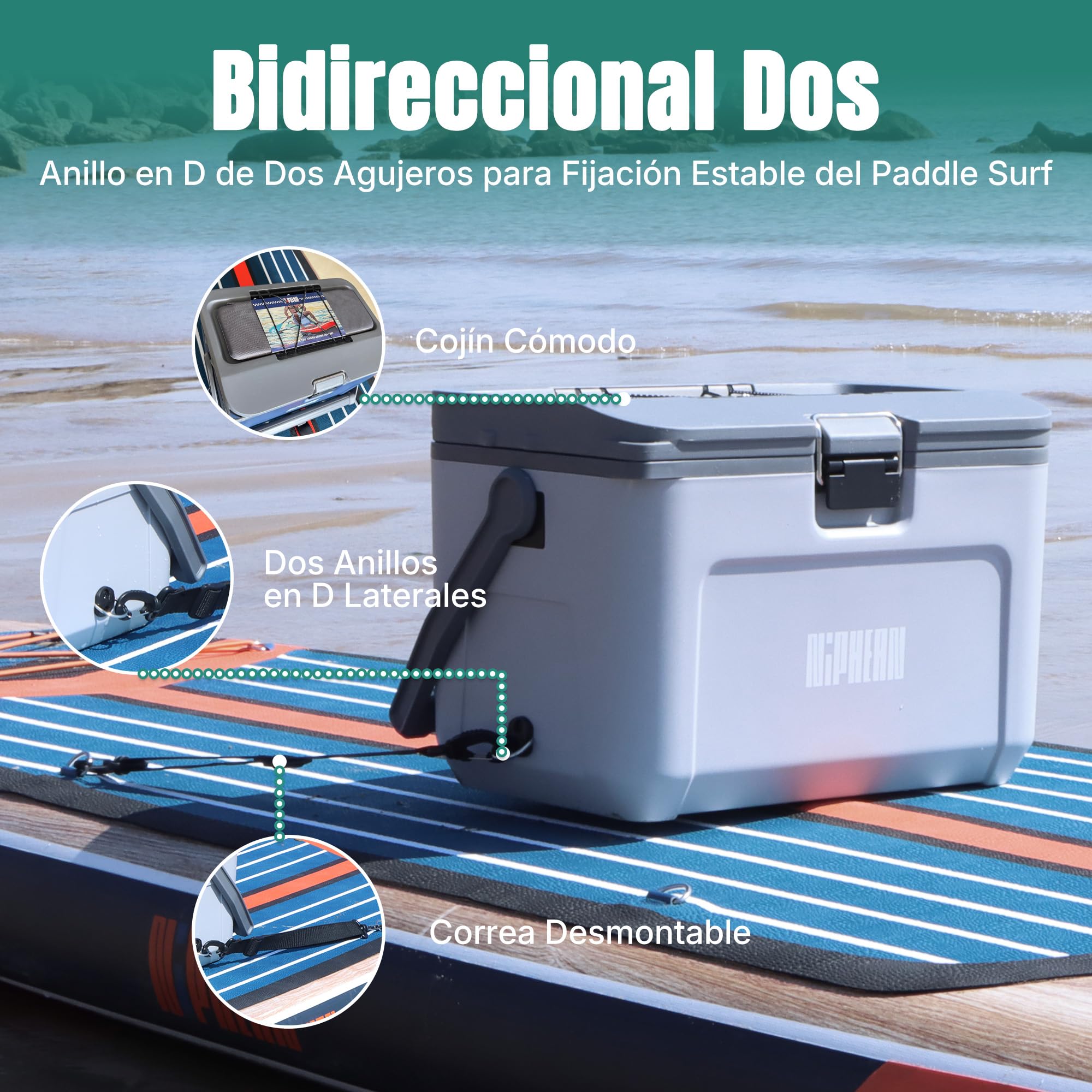 Niphean Caja térmica de tabla de remo aislada de 4 capas, 60 horas de retención de hielo, asiento convertible en tabla de remo con anillo en D, enfriador rígido de kayak de 15 litros para camping