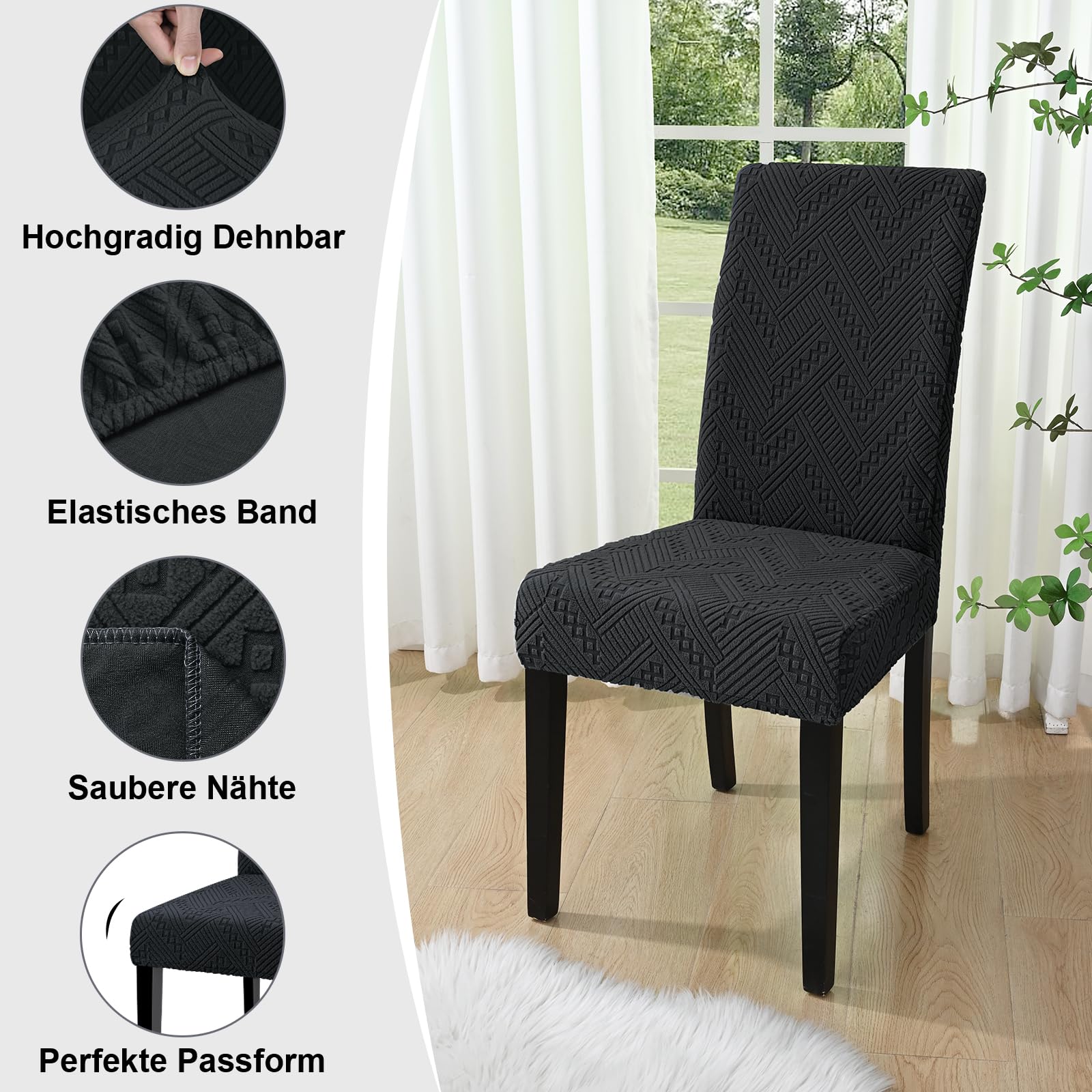 Alishomtll Pokrowce na krzesła, zestaw 6 sztuk, z żakardowego materiału, Pokrowce na krzesła do salonu, elastyczne Pokrowce na krzesła do salonu, zdejmowane Pokrowce na krzesła do salonu, do kuchni