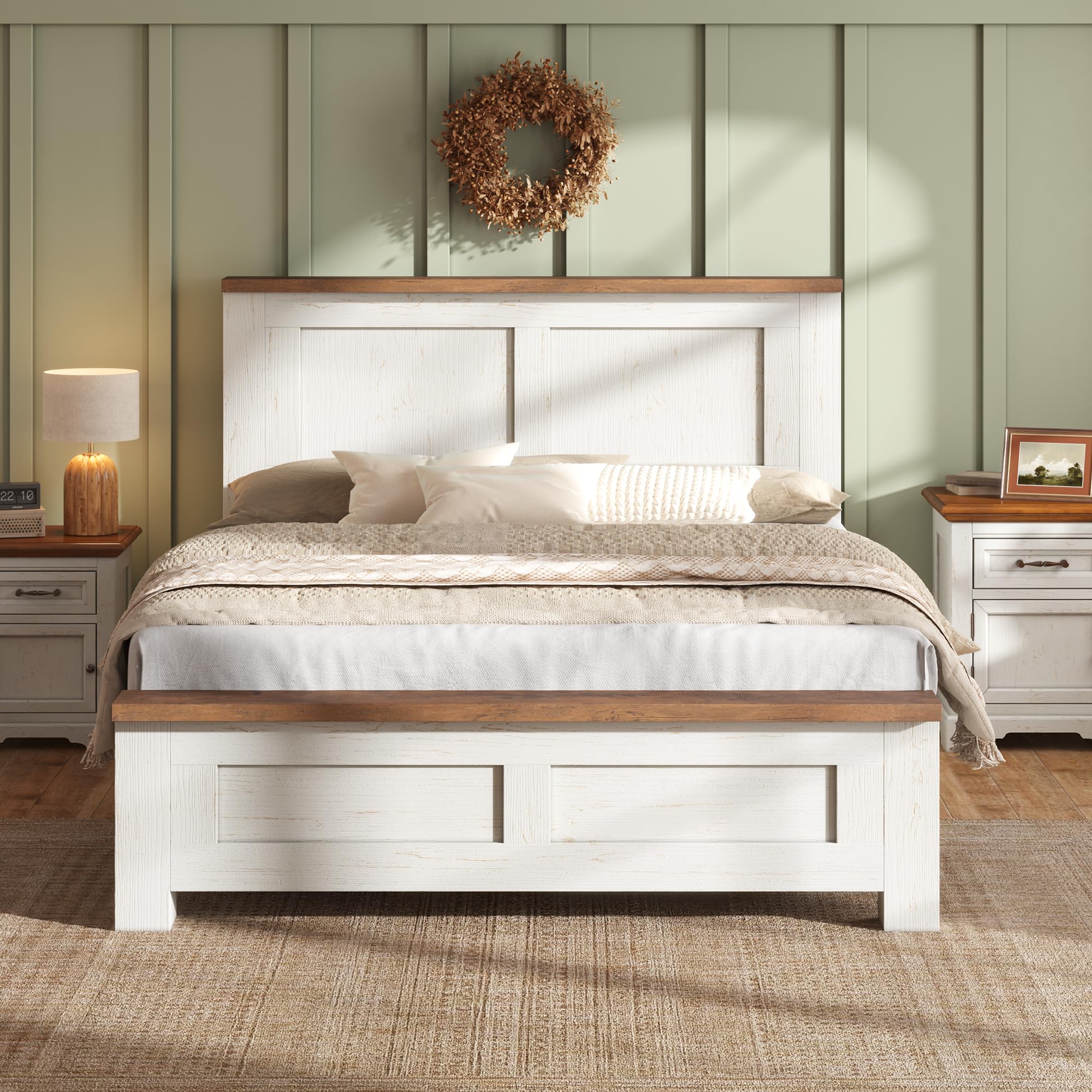 LUXOAK Bett mit Lattenrost, Bettgestell in Holzoptik mit Kopfteil im Rillen-Design, Modernes Holzbett im skandinavischen Stil, 15,5 cm Bodenfreiheit,Weiß (Weiß, 160 × 200 cm)