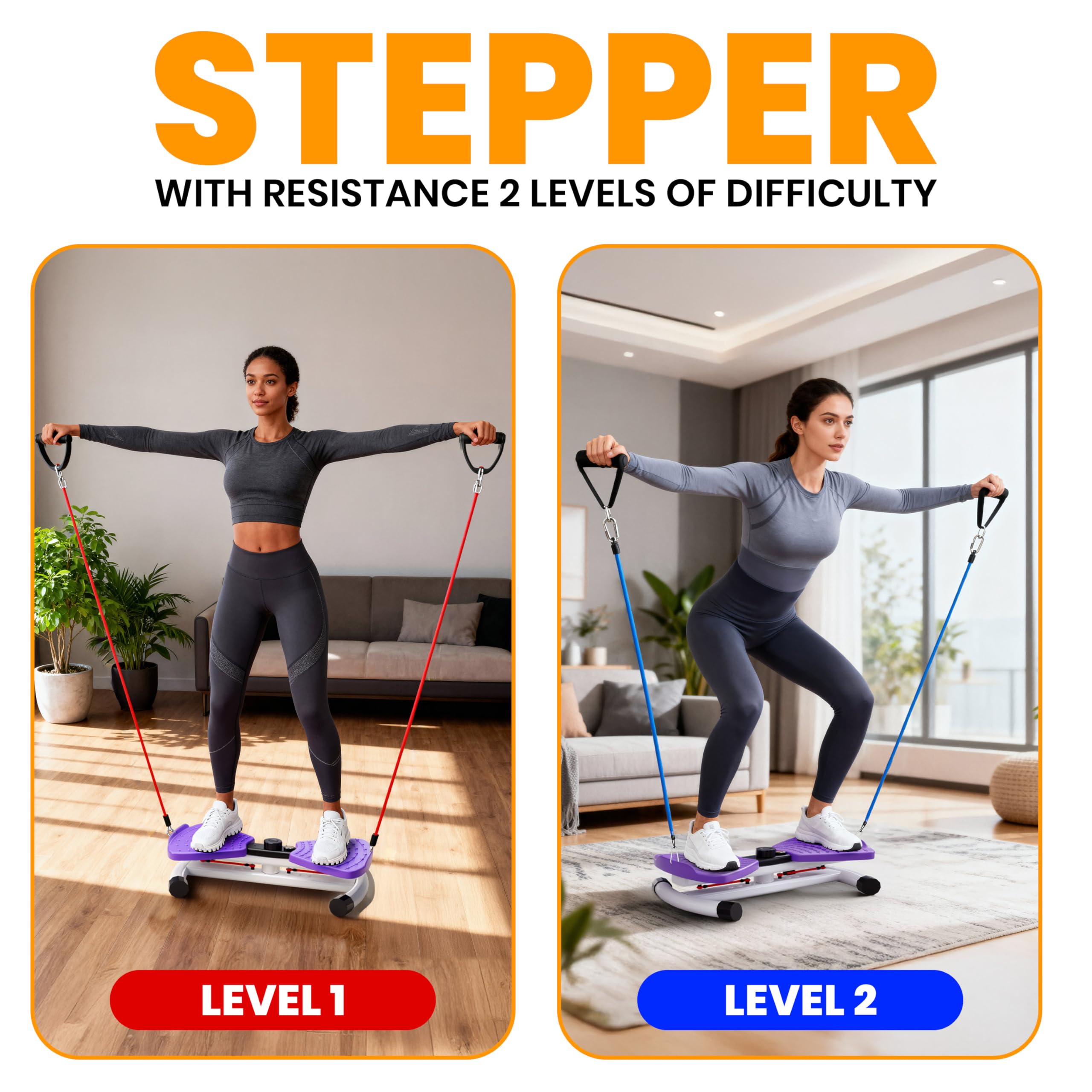 Ronai Máquina de torsión de cintura con bandas de resistencia, tabla ajustable para abdominales para fitness en el hogar, pedales duales, rotación silenciosa, rastrea el tiempo, repeticiones y calorías, capacidad de 300 libras (morado) 5