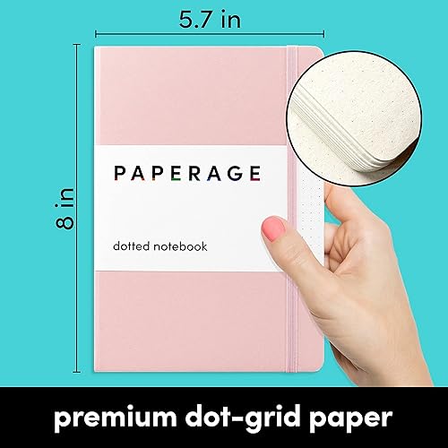 Miniatura 3 de PAPERAGE Kit de diario de viñetas, juego de diario punteado y kit estacionario, cuaderno de tapa dura con puntos (rubor), 15 bolígrafos de punta