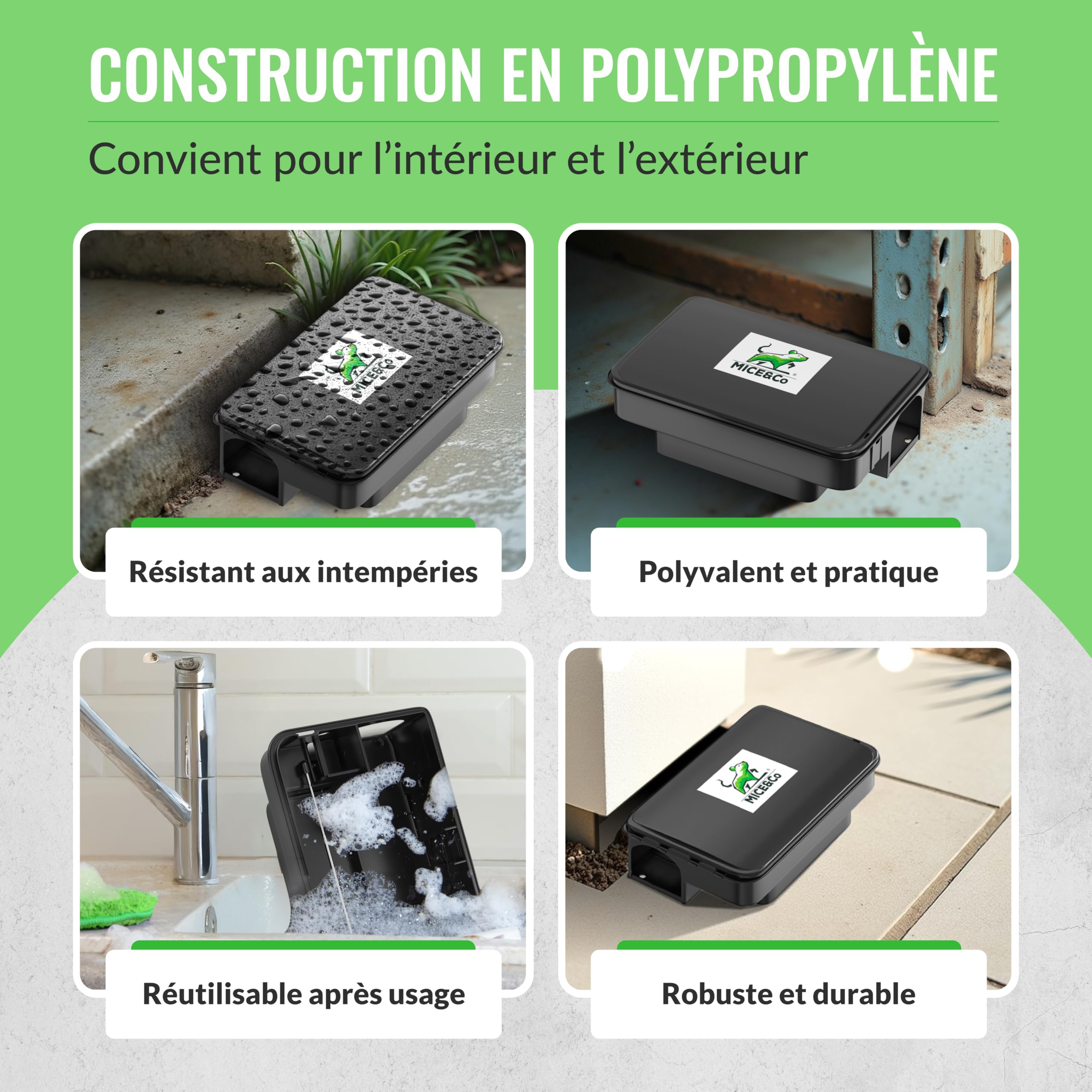 Pièges à Rats et Souris Professionnels Mice&Co – Boîte d'Appât Raticide Inviolable Sécurisée