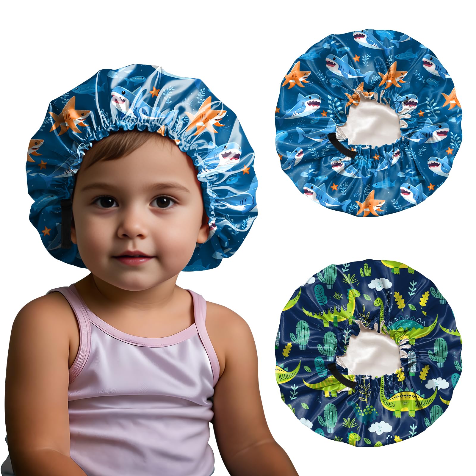 BHAHB 2 Stück Kinder Satinhaube Bonnets,Verstellbares mit Elastisch Doppelschichtiges Satin haarhaube,Niedlich Design für Junge und Mädchen