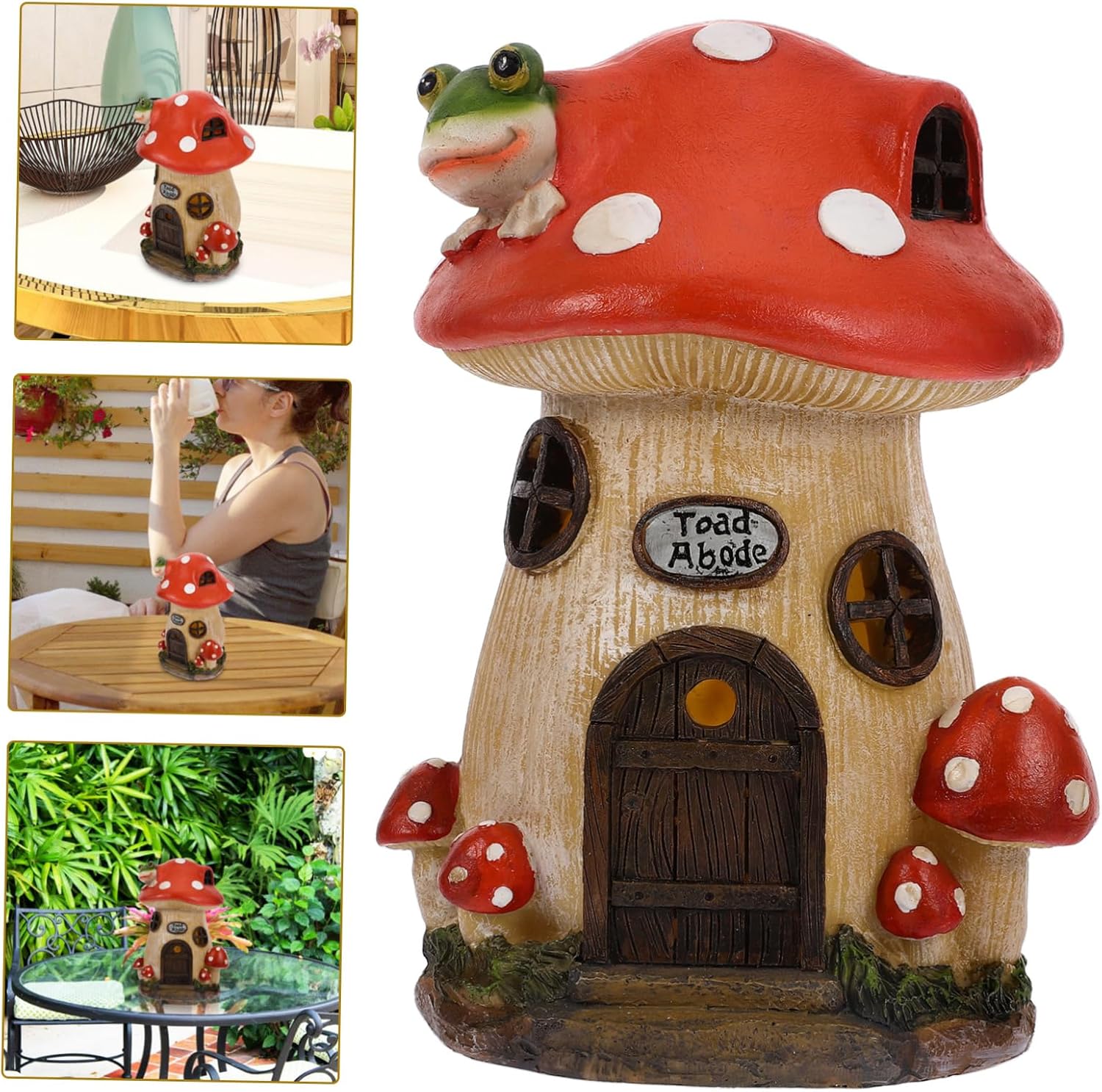 Sosoport Mushroom House Solar Light Figurine Charming Outdoor Decor for Gardens and Patios Mushroom Night Light Statue for Cute