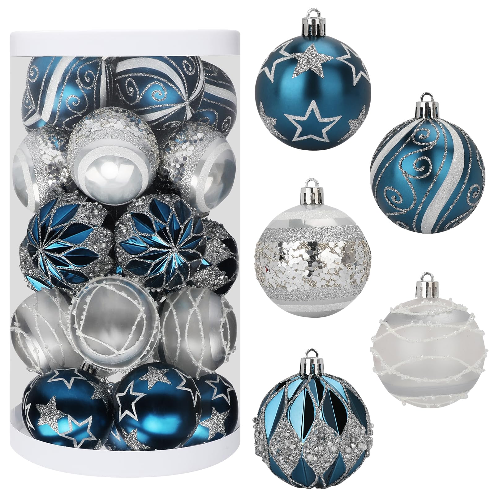 25pcs Christmas Ball Ornaments for Xmas Tree Shatterproof Christmas Tree Decorations Balls with Hanging Loop for Xmas, Holiday, Wedding, Party Decors