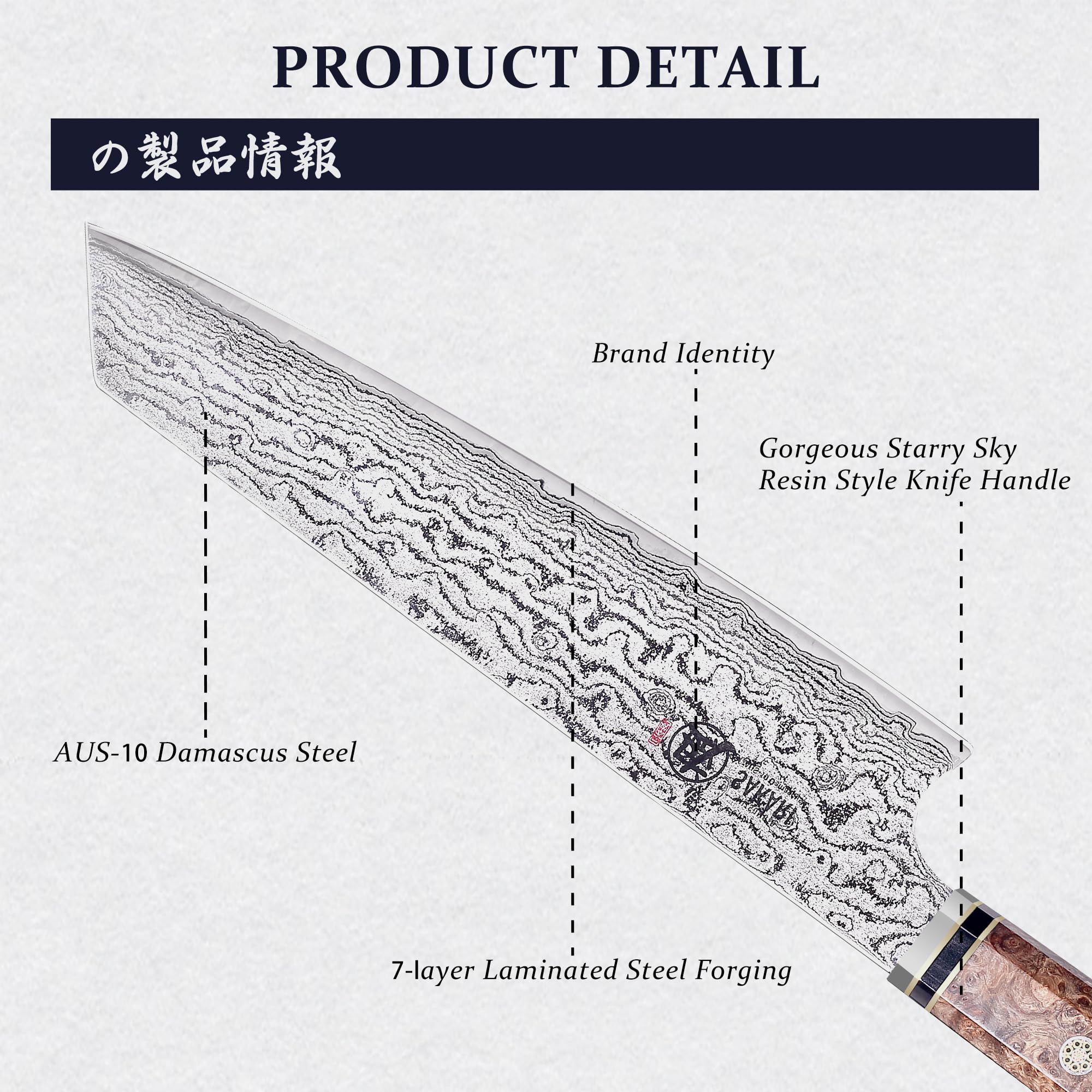 MITSUMOTO SAKARI 8 Inch Japanese Kiritsuke Chef Knife,AUS-10 Damascus — Amazon image 5