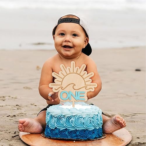 Miniatura 3 de Wave Surf - Decoración de madera para tartas  Decoración de fiesta de primer cumpleaños con temática de The Big One Wo, accesorios de fotos para