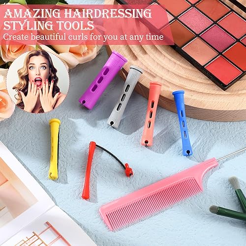 Miniatura 68 de 48 varillas de permanente para el cabello, varillas cortas de onda fría, planchas de plástico para rizar el cabello, rizadores con peine de acero