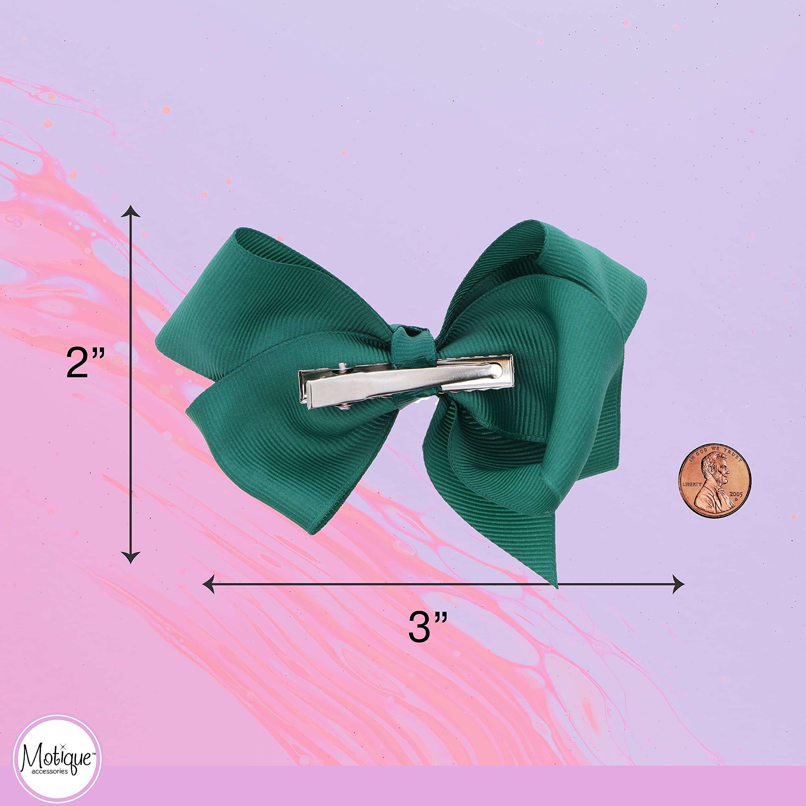 Lazo de grogrén de 3 pulgadas para niñas pequeñas, juego de 2 (verde cazador)