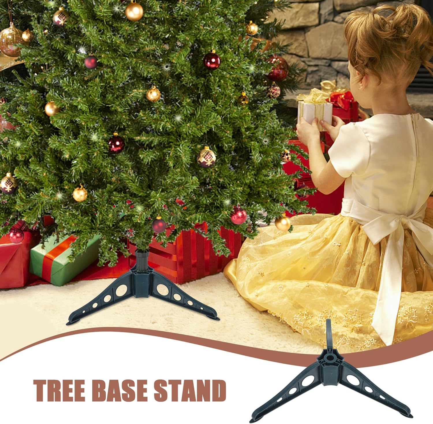 Kisangel Christmas Tree Stand Holder Sturdy Support Bracket for Artificial Xmas Trees Easy Installation Stable Design Height Green Color for Holiday Decor