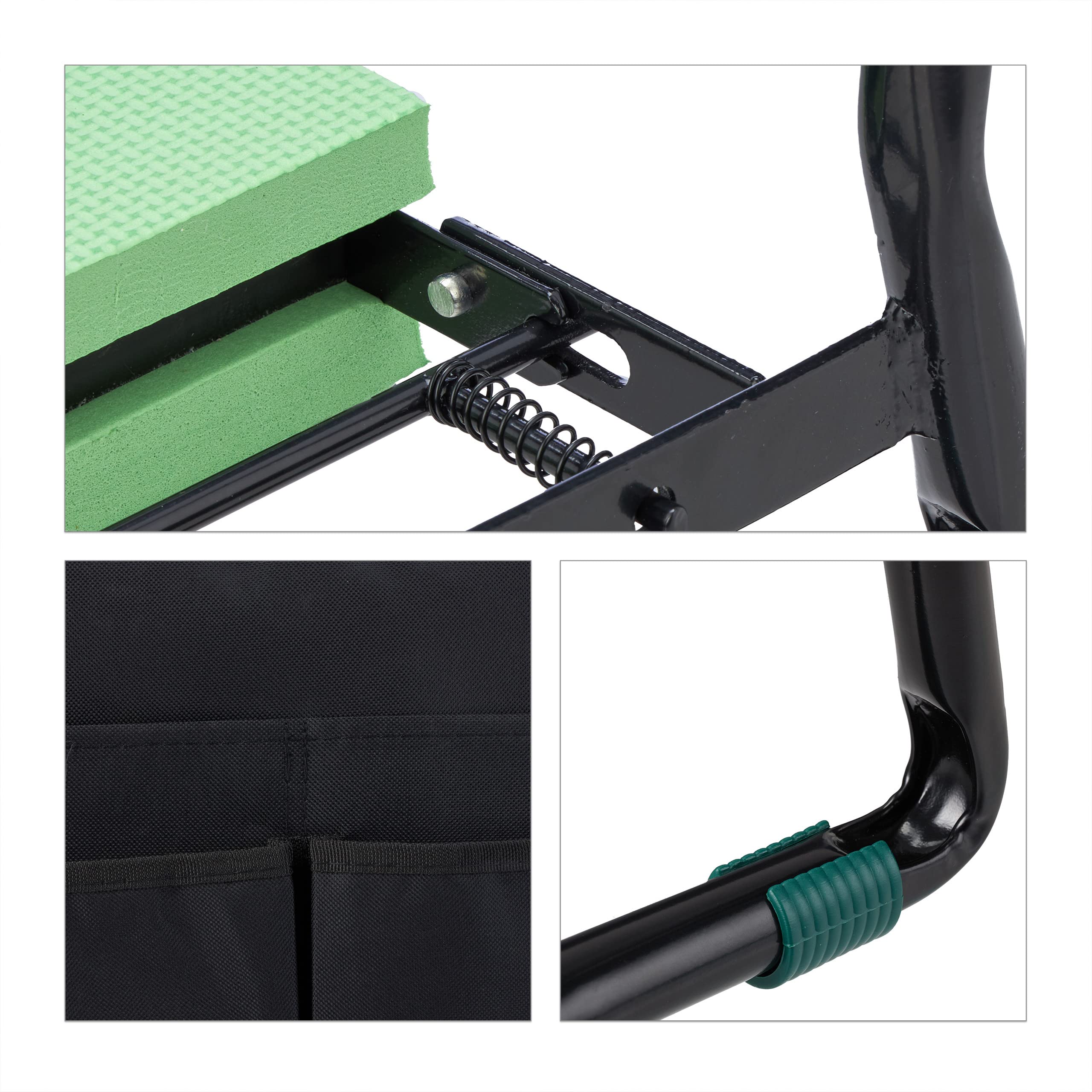 Relaxdays Agenouilloir Jardinage, Pliable, rembourré, soulage articulations, Pochettes latérales, Max.150 kg, Noir-Vert