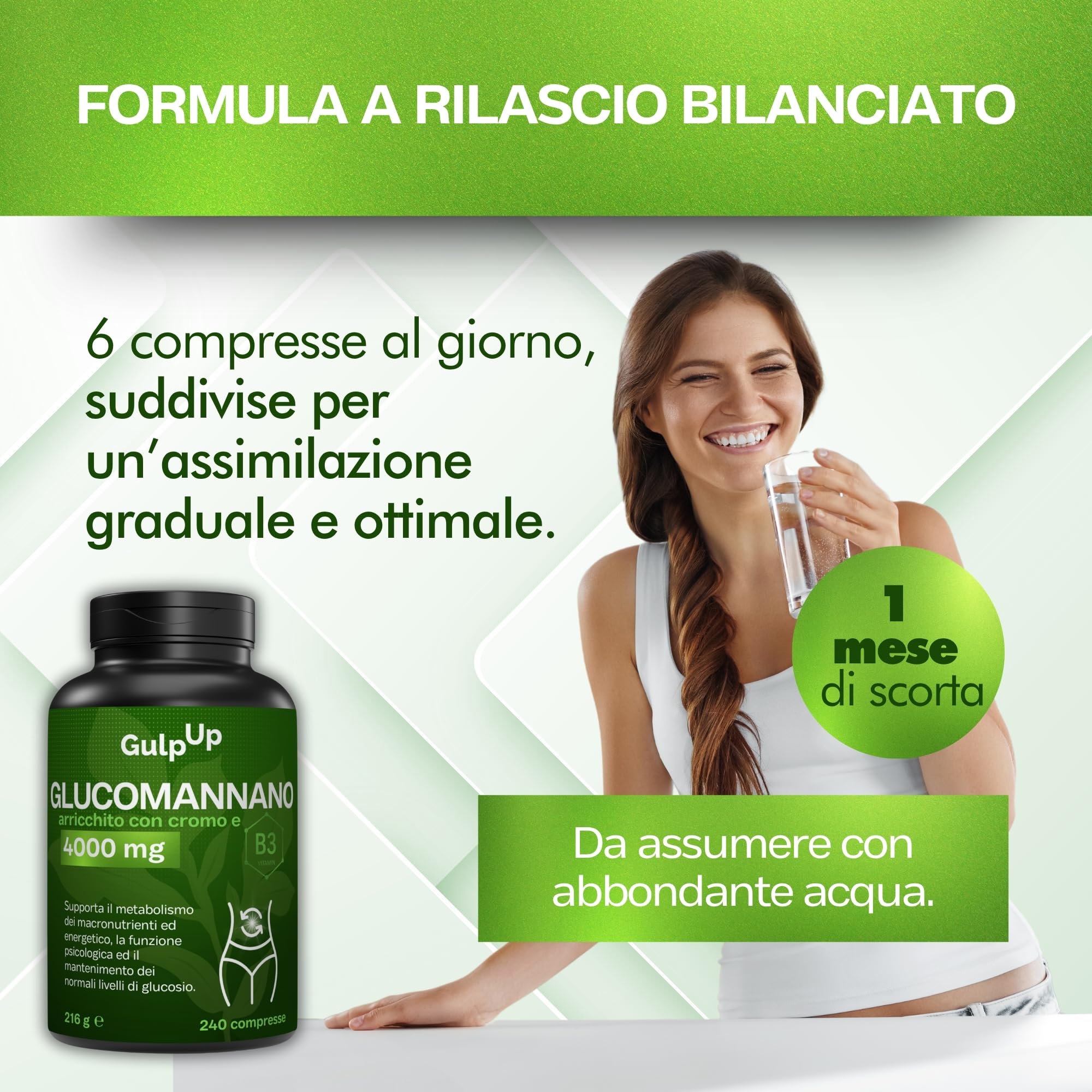 Glucomannano Purificato Forte 4.000MG 240 Compresse - Con Cromo e Vitamina B3 - Integratore Made in Italy - Favorisce il Senso di Sazietà